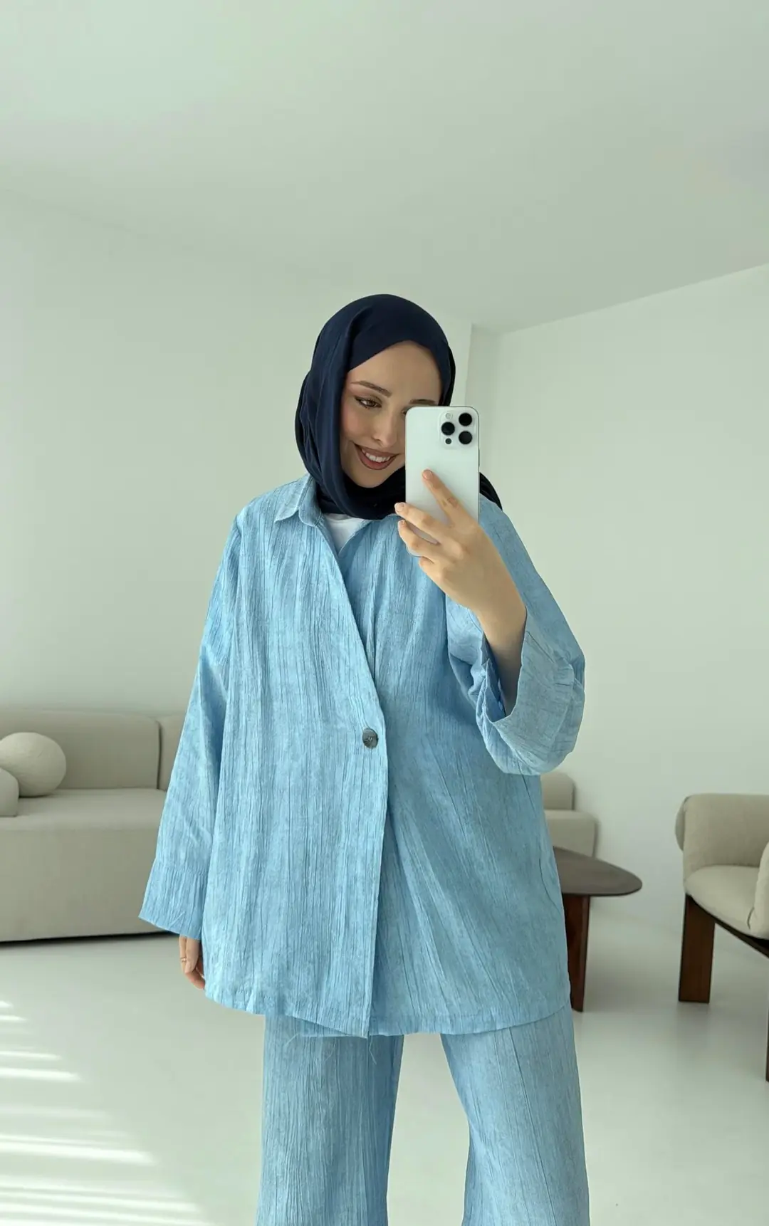 Düğme Detay Yazlık Takım Mavi - Görsel 2