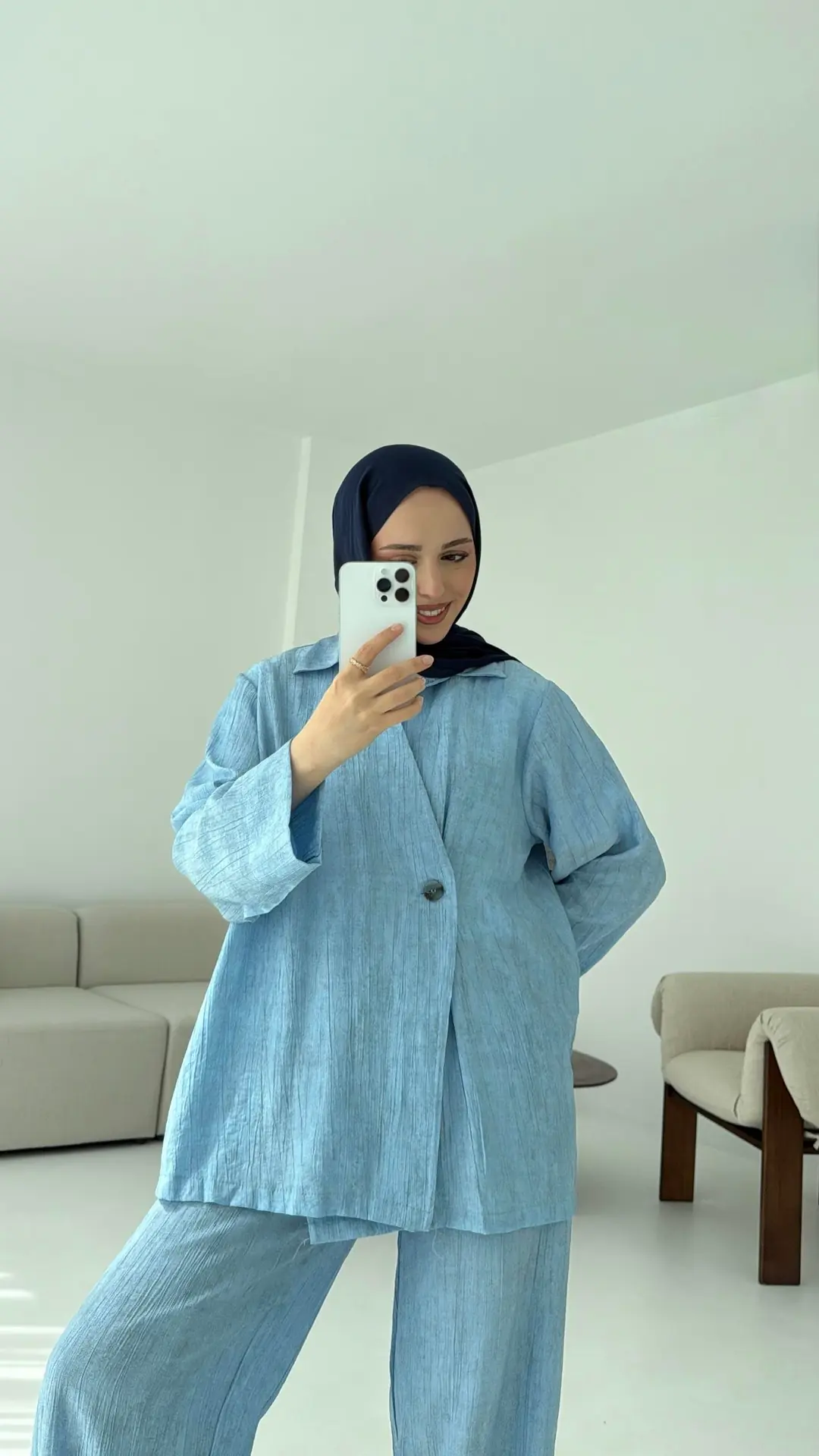 Düğme Detay Yazlık Takım Mavi - Görsel 3