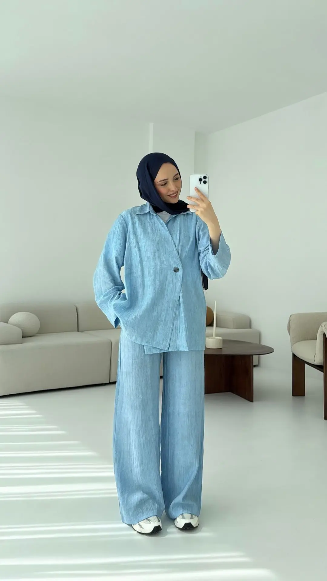 Düğme Detay Yazlık Takım Mavi - Görsel 4