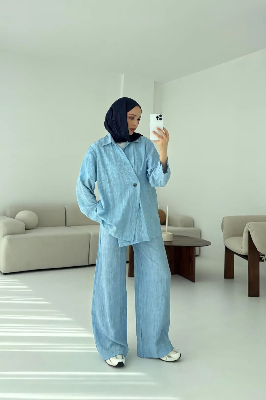 Düğme Detay Yazlık Takım Mavi - Görsel 5