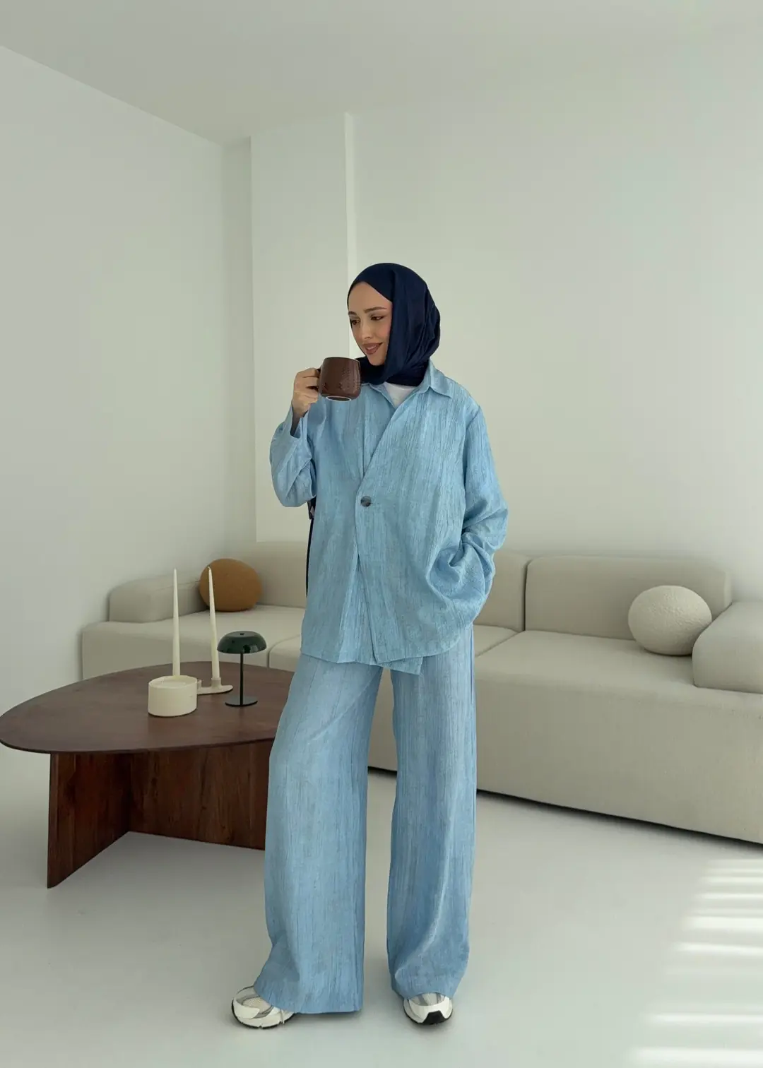 Düğme Detay Yazlık Takım Mavi - Görsel 8