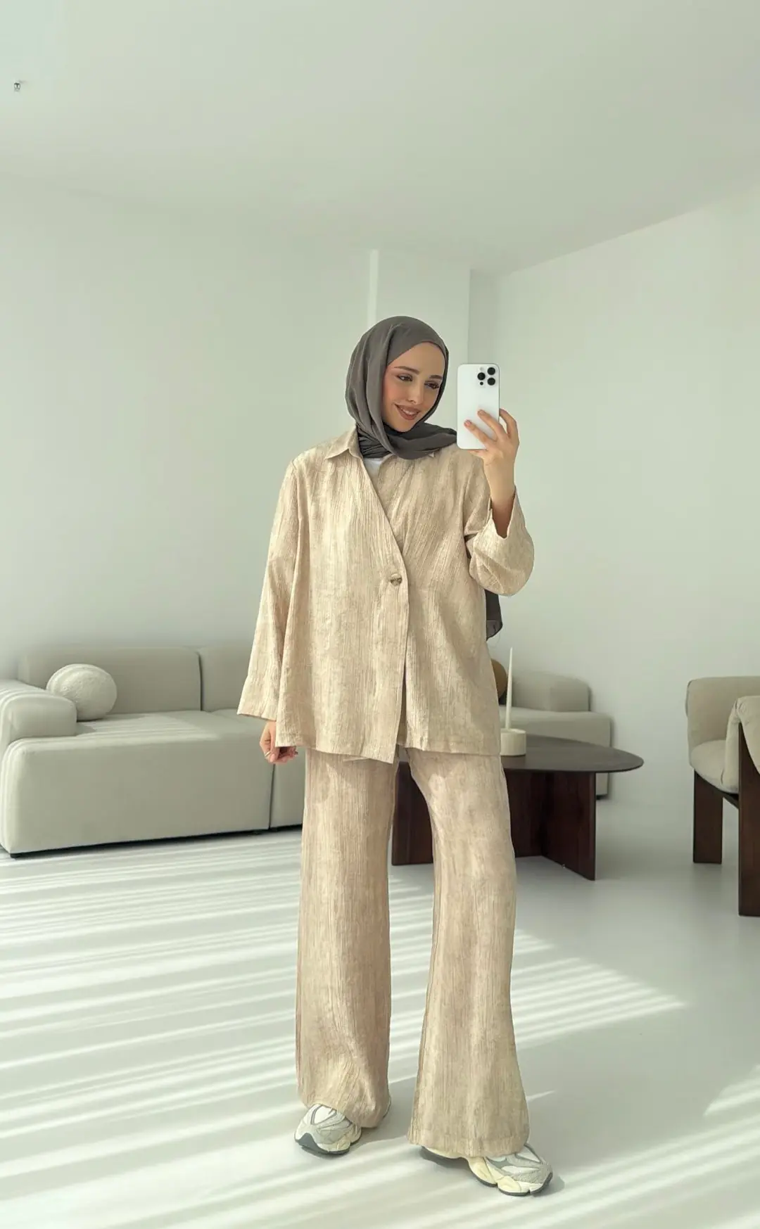 Düğme Detay Yazlık Takım Vizon