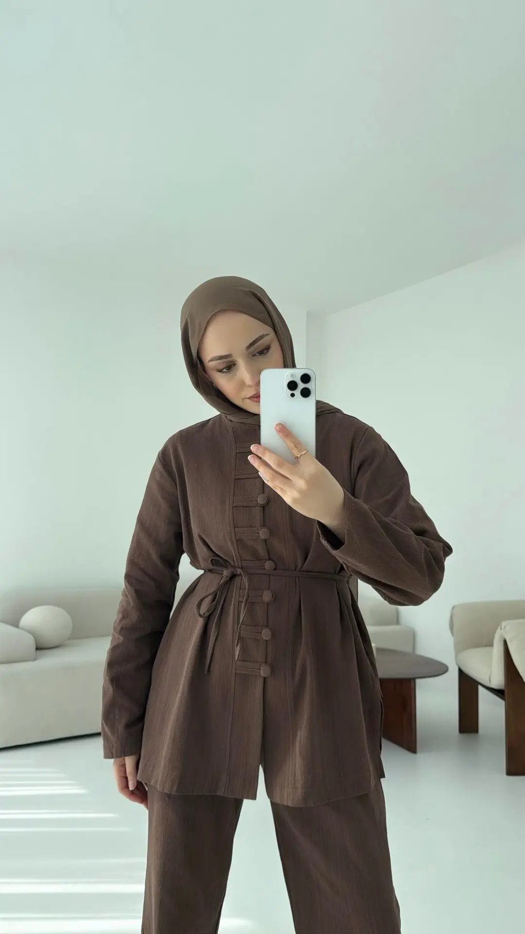 Düğme Detaylı Takım Kahve - Görsel 3