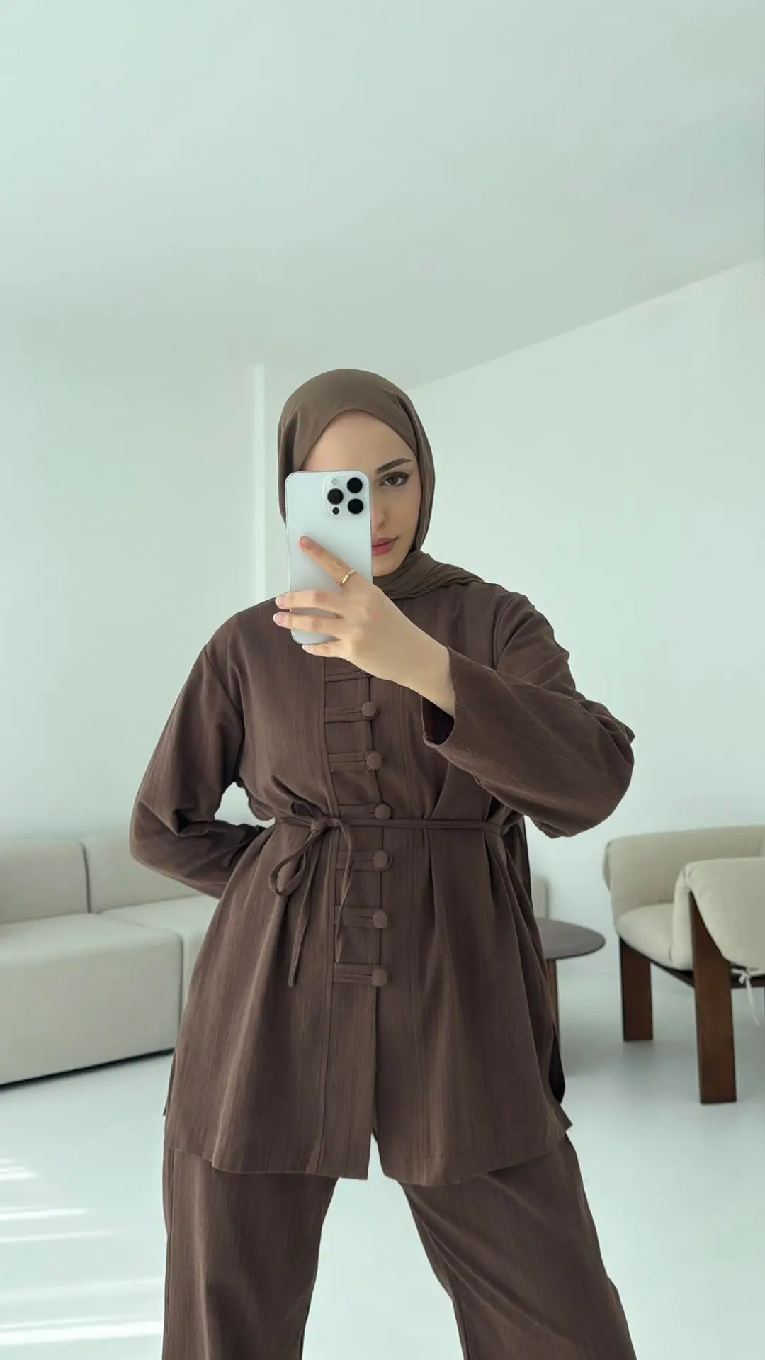 Düğme Detaylı Takım Kahve - Görsel 4