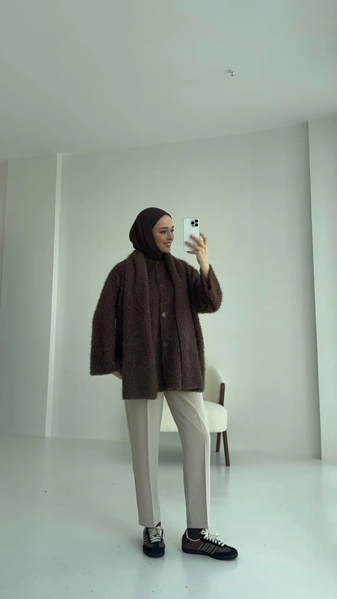 Düğmeli Atkı Detay Ceket Kahve - Görsel 3