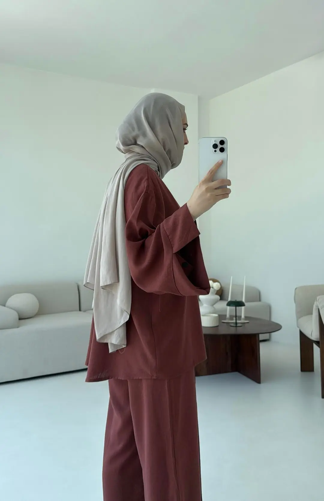 Düğmeli Kimono Takım Kiremit - Görsel 2