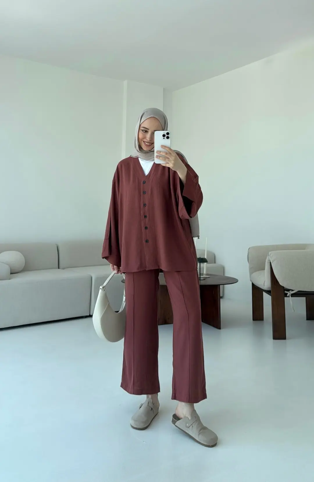 Düğmeli Kimono Takım Kiremit - Görsel 5