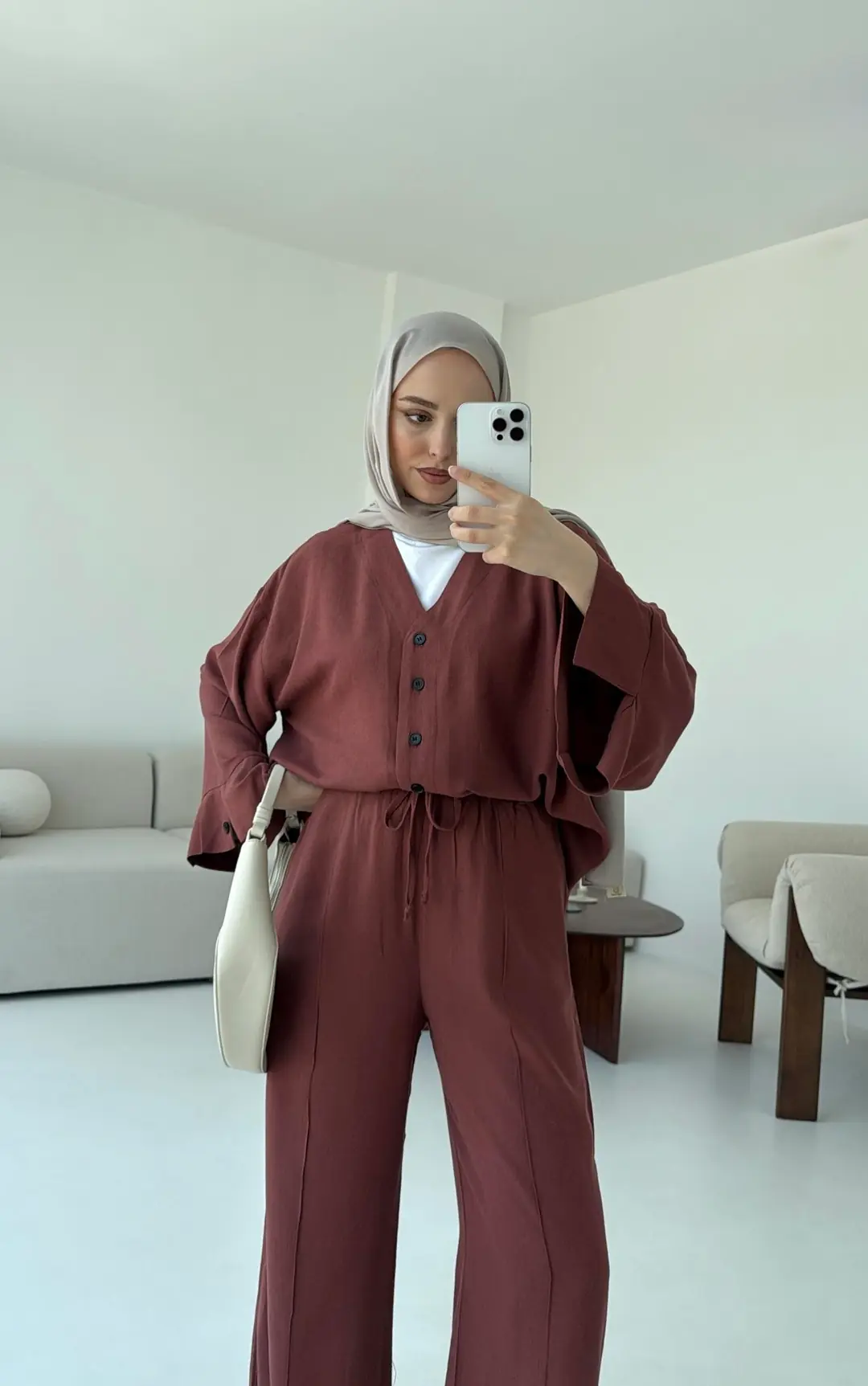 Düğmeli Kimono Takım Kiremit - Görsel 6