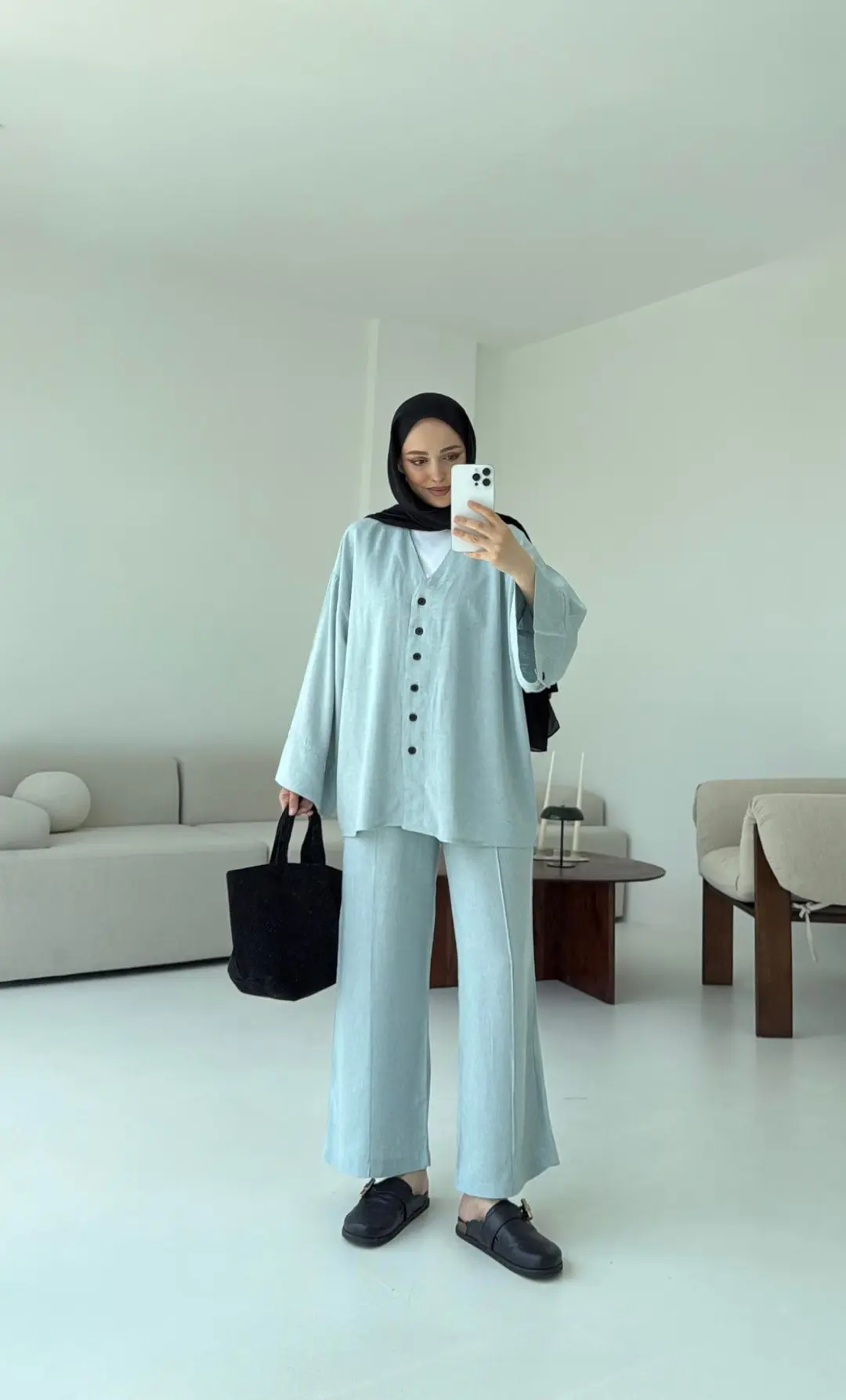 Düğmeli Kimono Takım Mavi