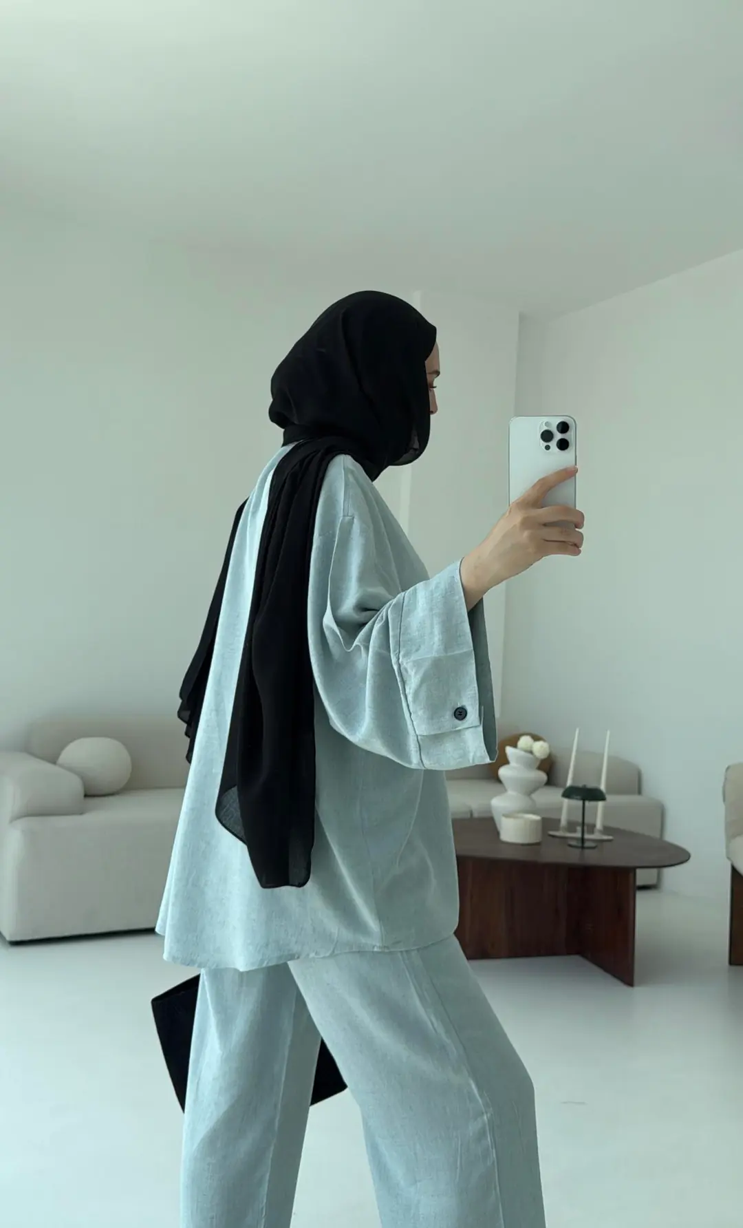 Düğmeli Kimono Takım Mavi - Görsel 4