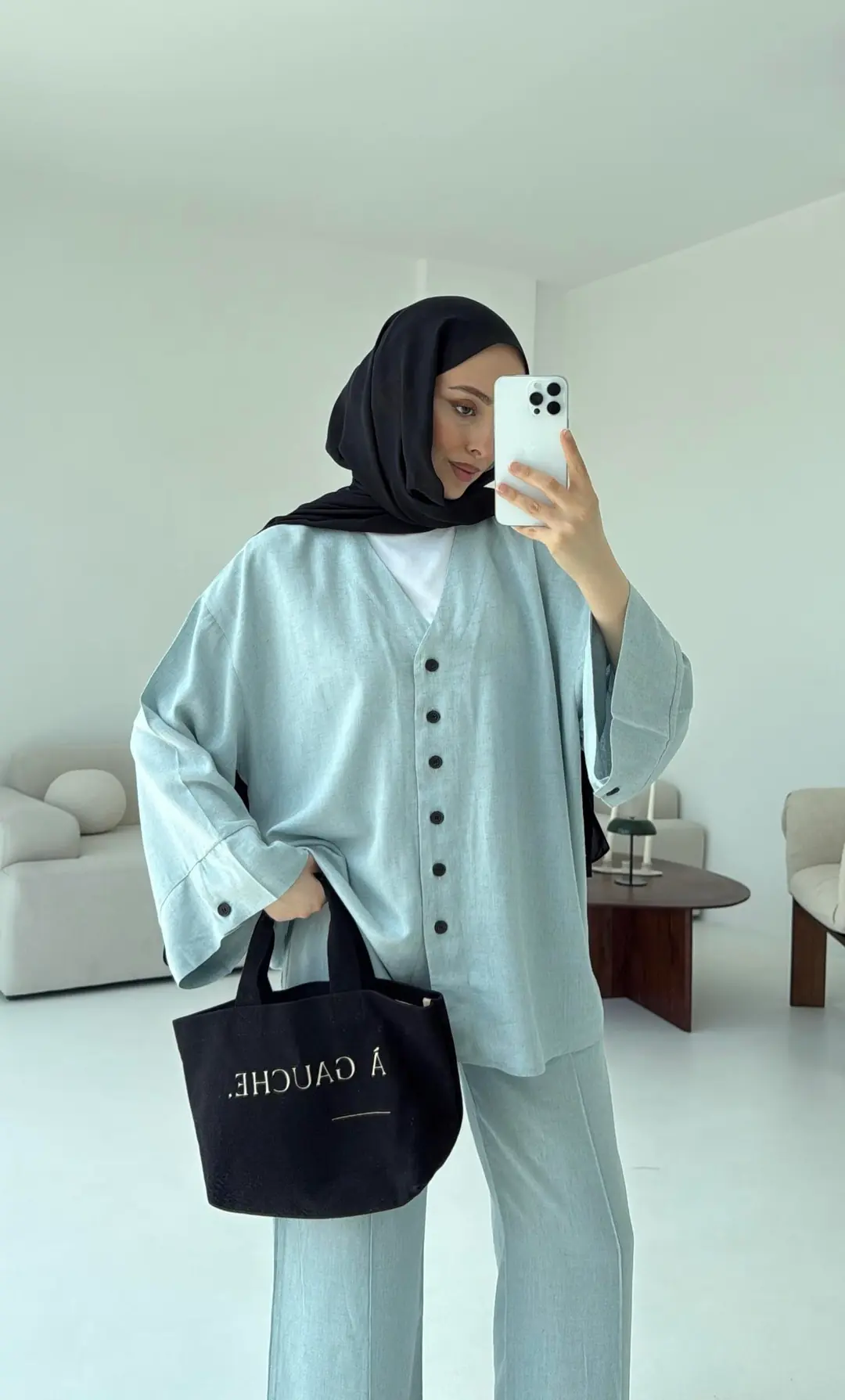 Düğmeli Kimono Takım Mavi - Görsel 5