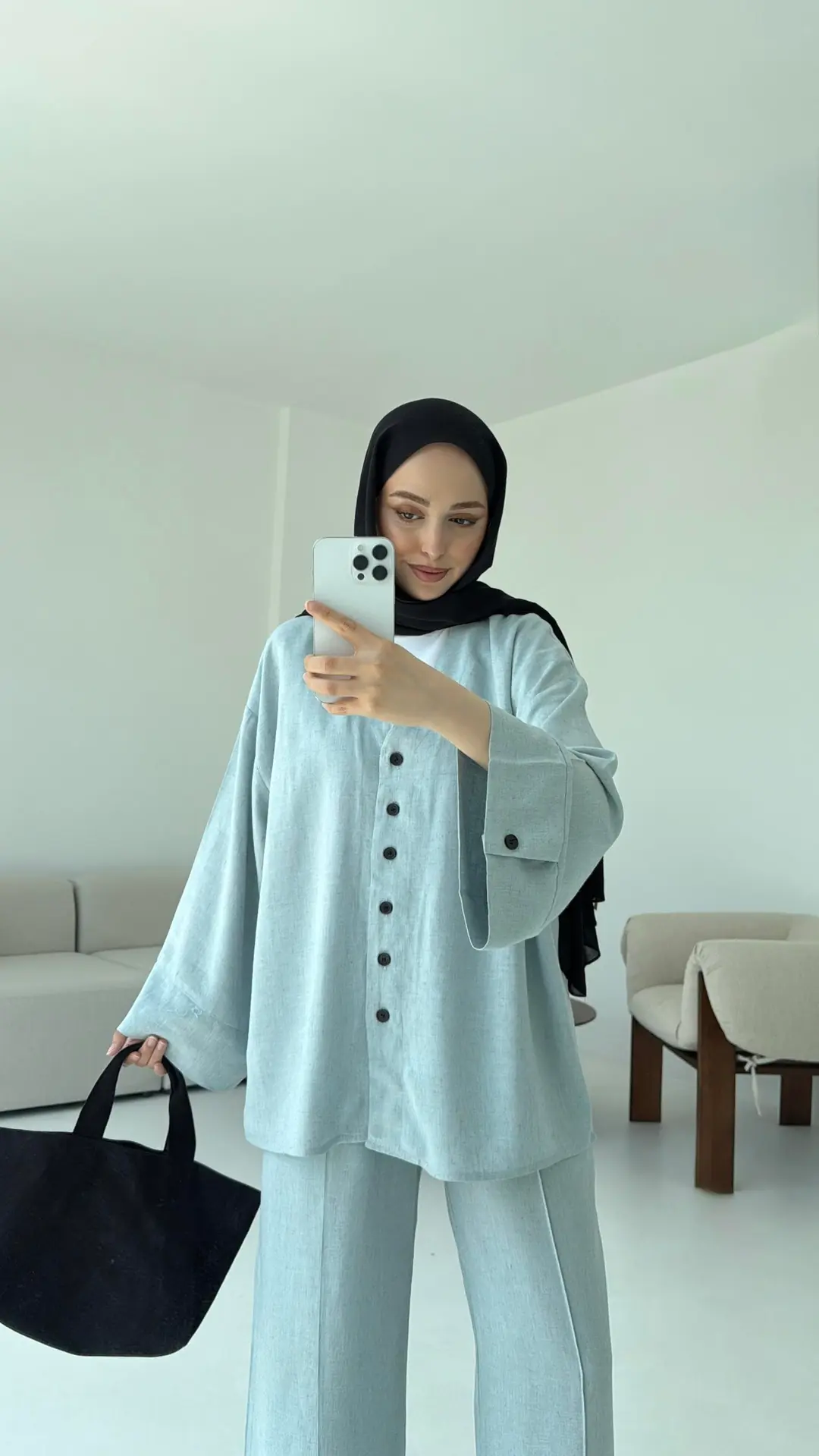 Düğmeli Kimono Takım Mavi - Görsel 7