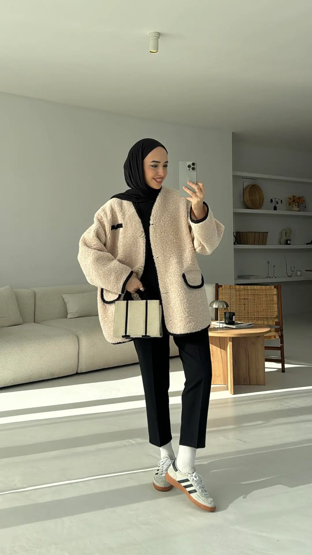 Düğmeli Oversize Teddy Ceket Bej - Görsel 2