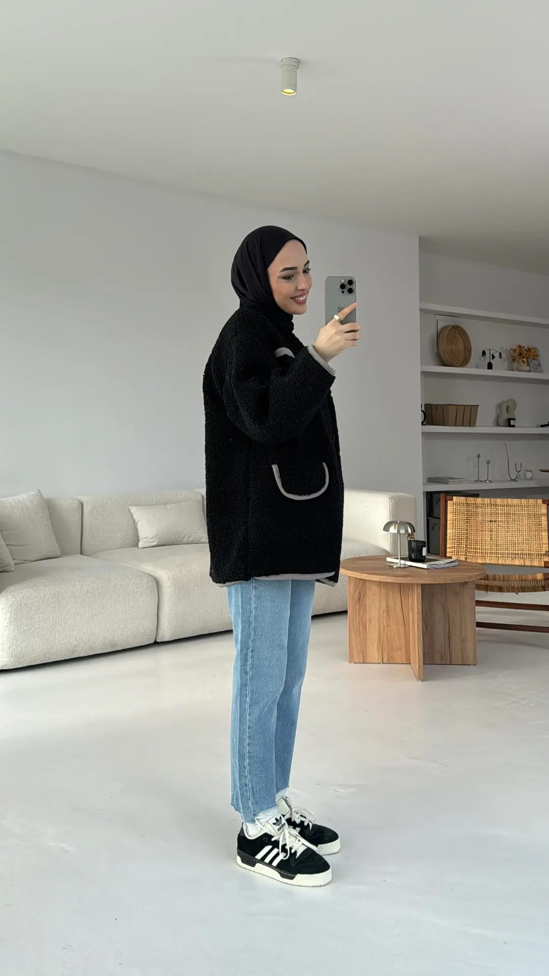 Düğmeli Oversize Teddy Ceket Siyah - Görsel 2