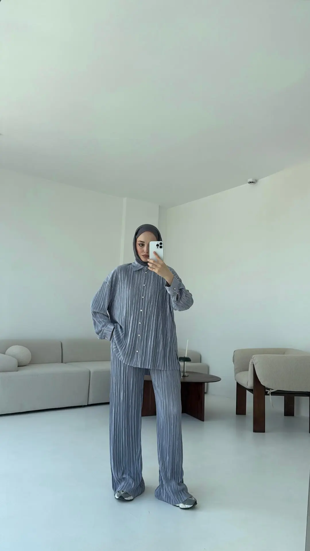 Düğmeli Piliseli Takım Gri