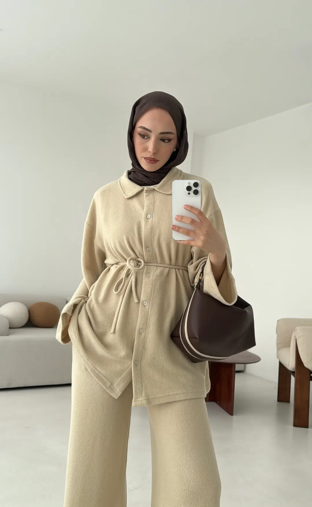 Düğmeli Süprem Takım Bej - Görsel 6