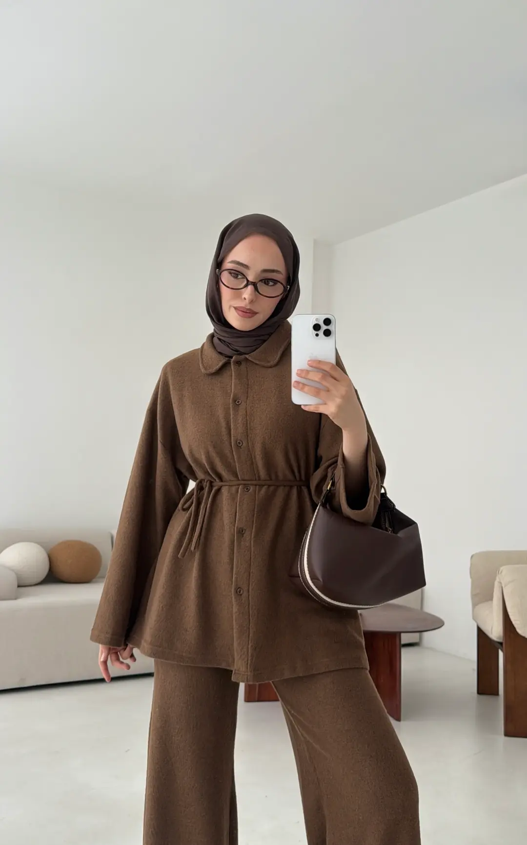 Düğmeli Süprem Takım Kahve - Görsel 2