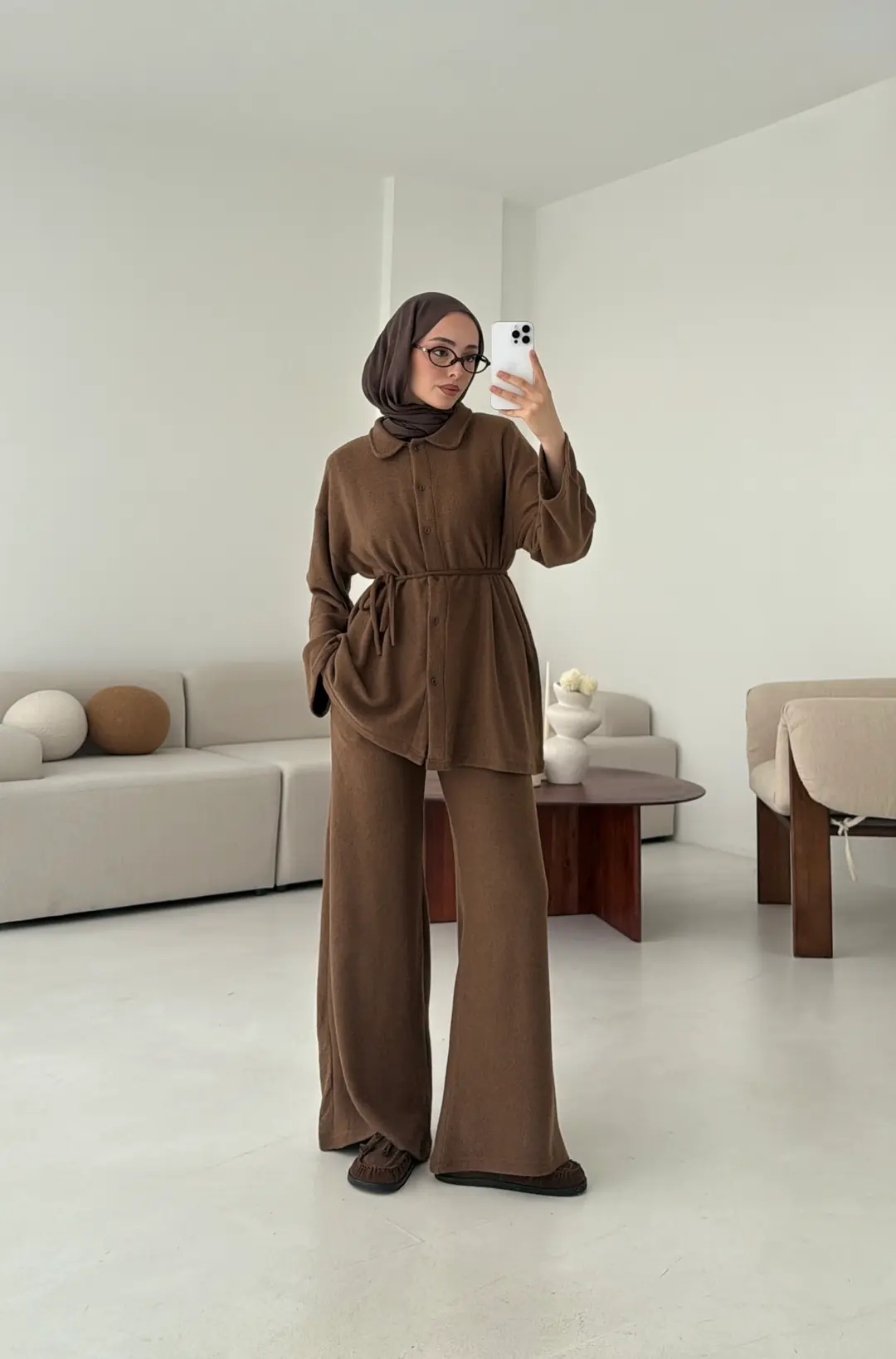 Düğmeli Süprem Takım Kahve - Görsel 9