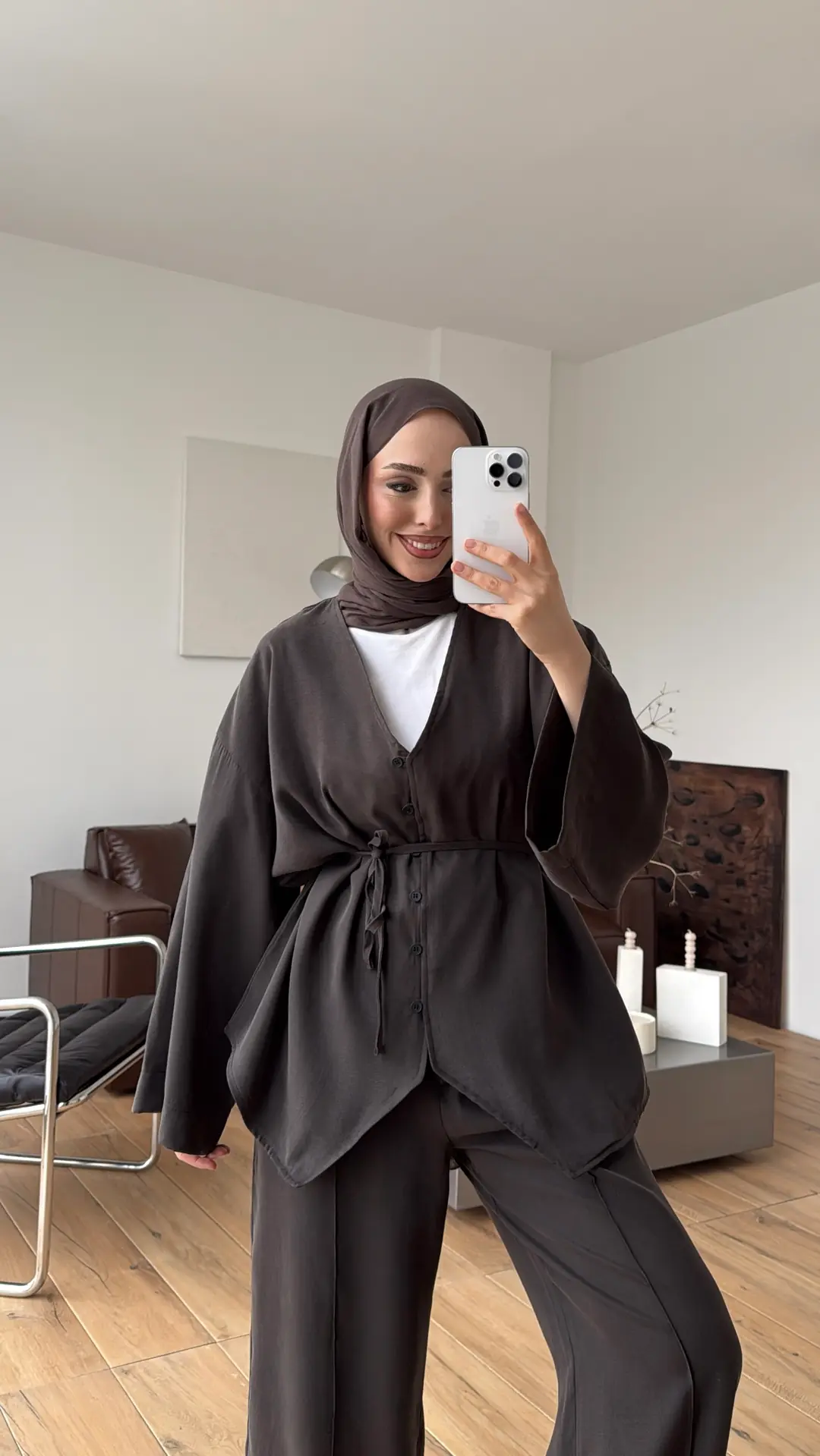 Düğmeli Takım Kahve - Görsel 6