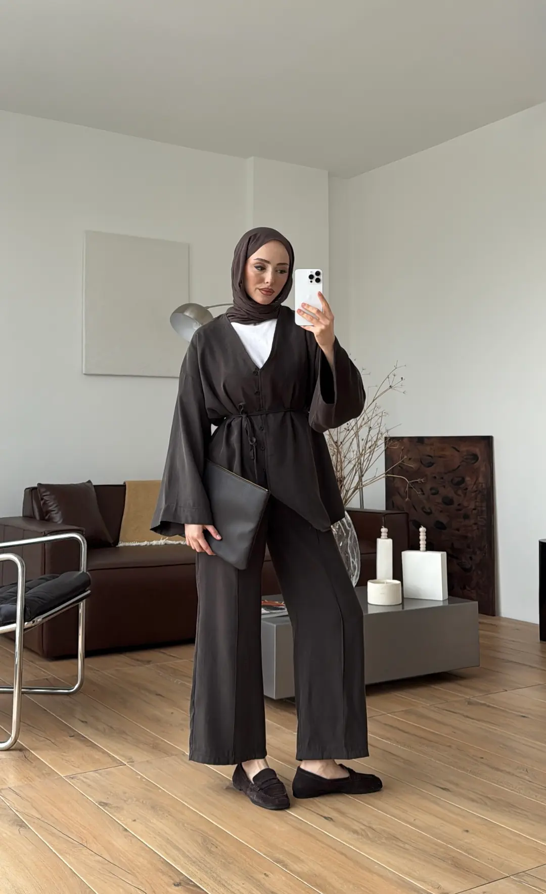 Düğmeli Takım Kahve - Görsel 7