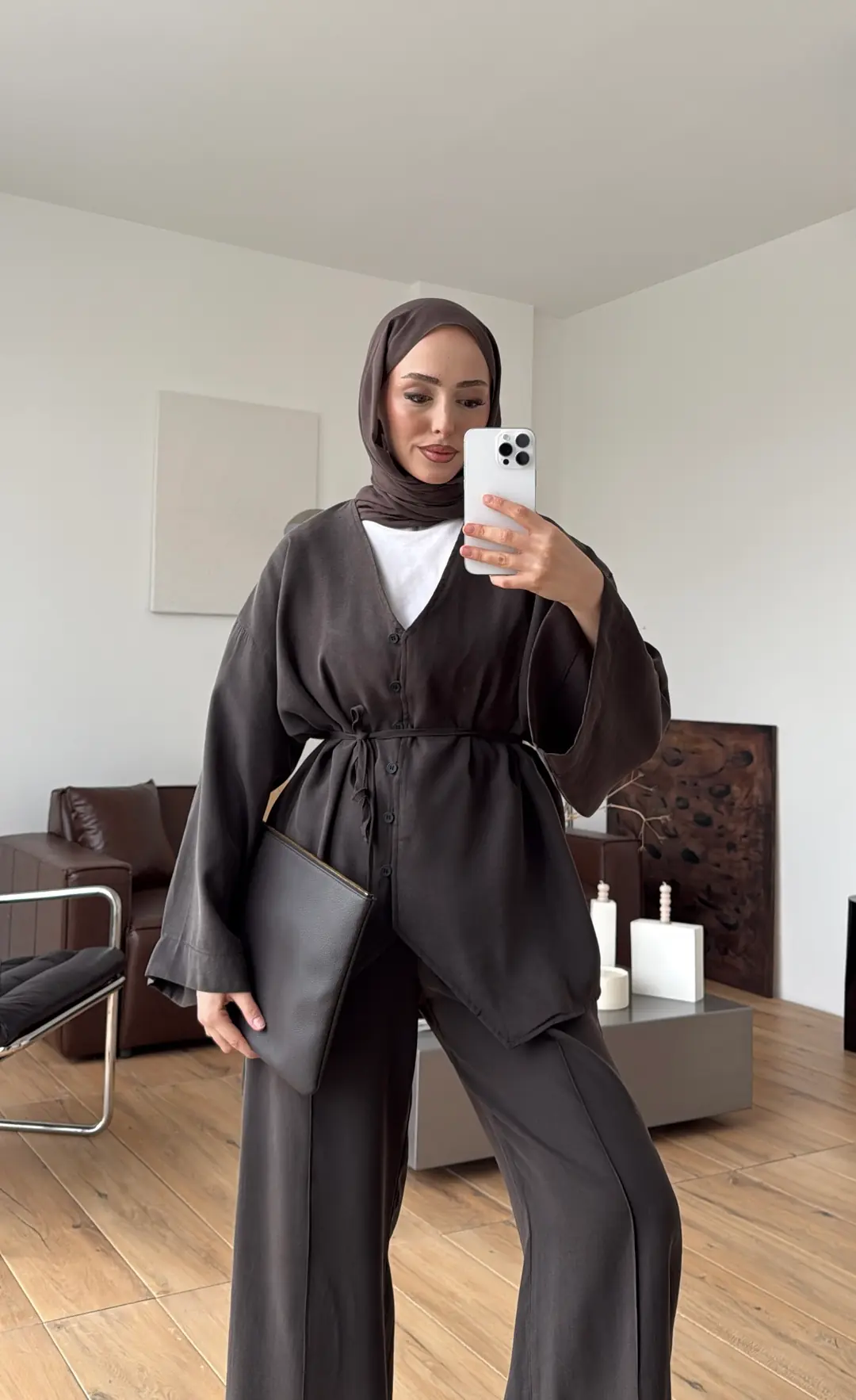 Düğmeli Takım Kahve - Görsel 8