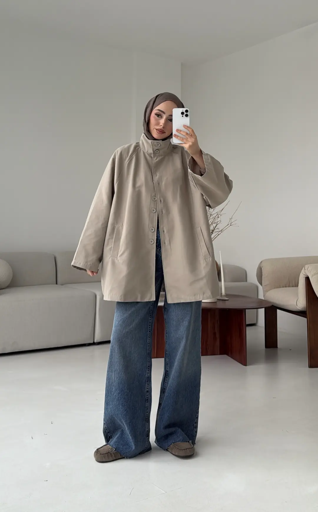 Düğmeli Trençkot Taş - Görsel 4