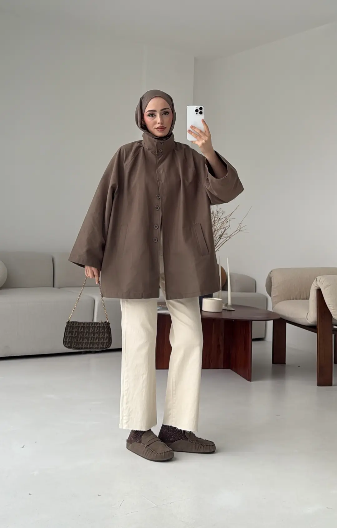 Düğmeli Trençkot Vizon - Görsel 3