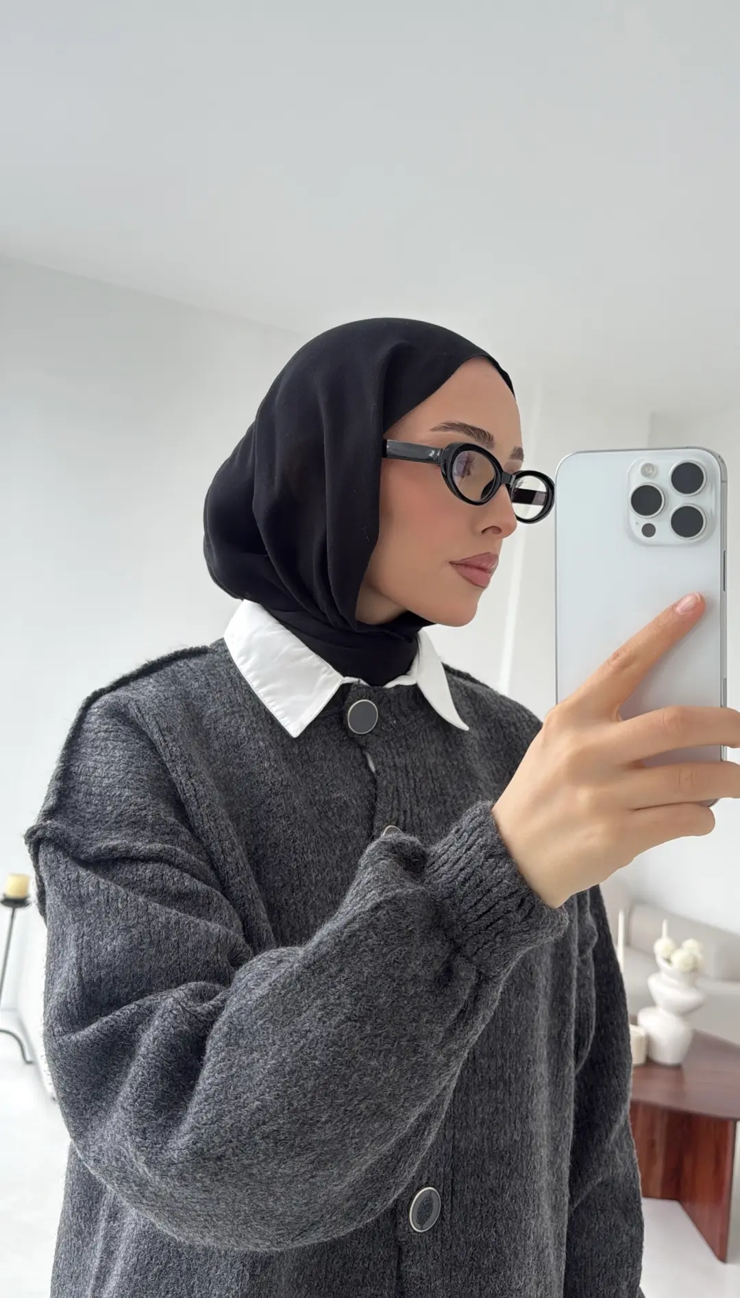 Düğmeli Triko Hırka Antrasit - Görsel 2