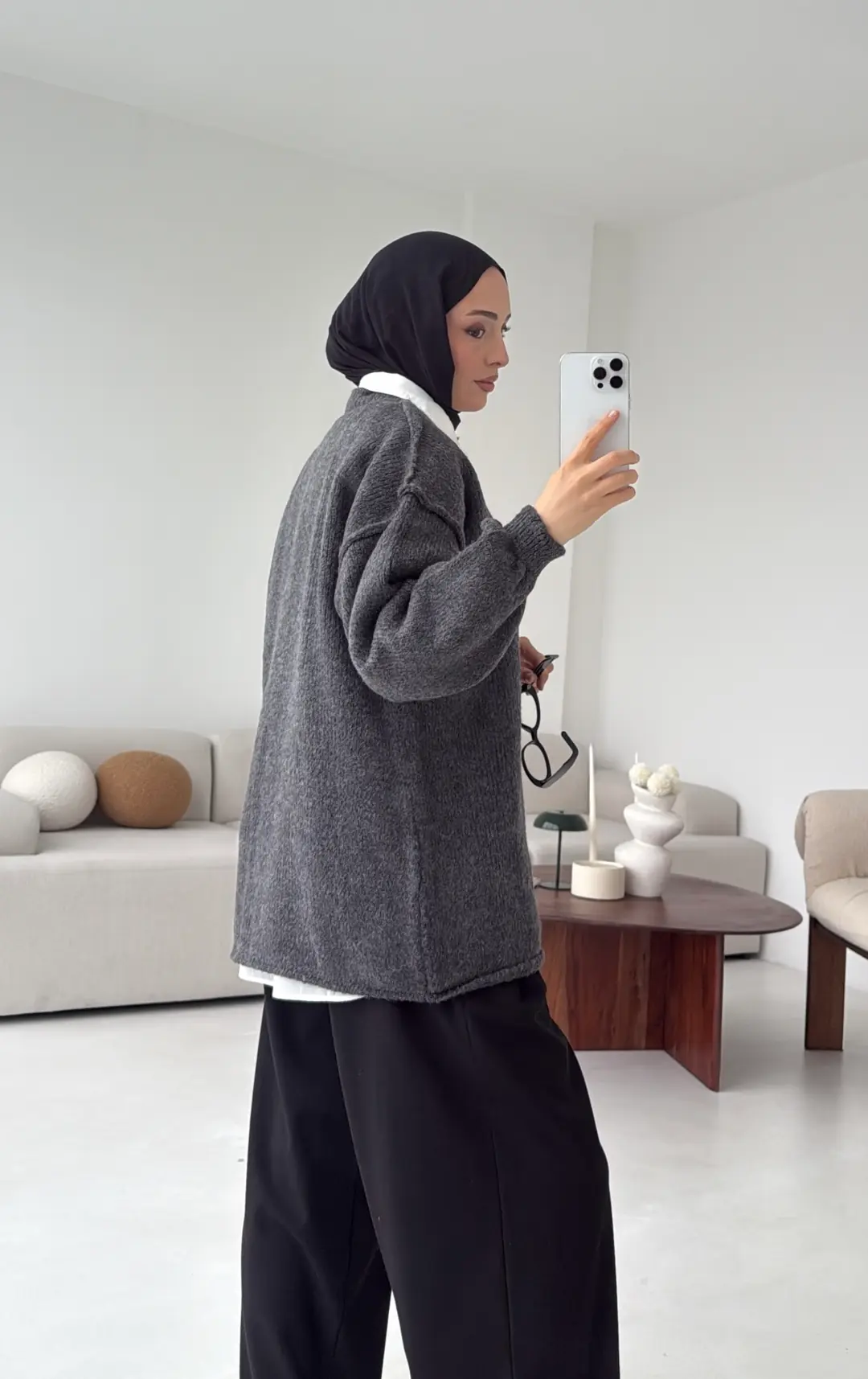 Düğmeli Triko Hırka Antrasit - Görsel 3