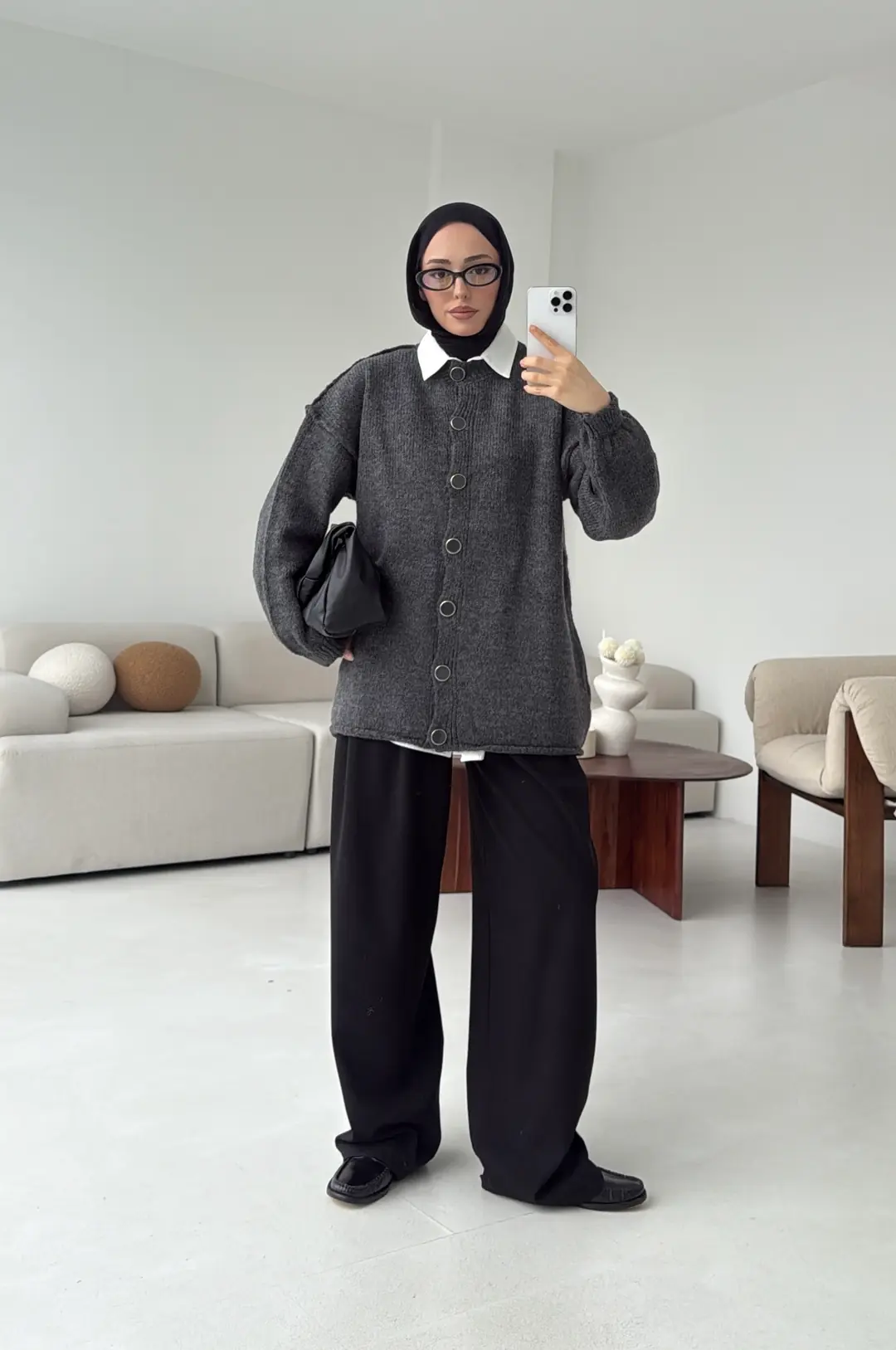 Düğmeli Triko Hırka Antrasit - Görsel 6