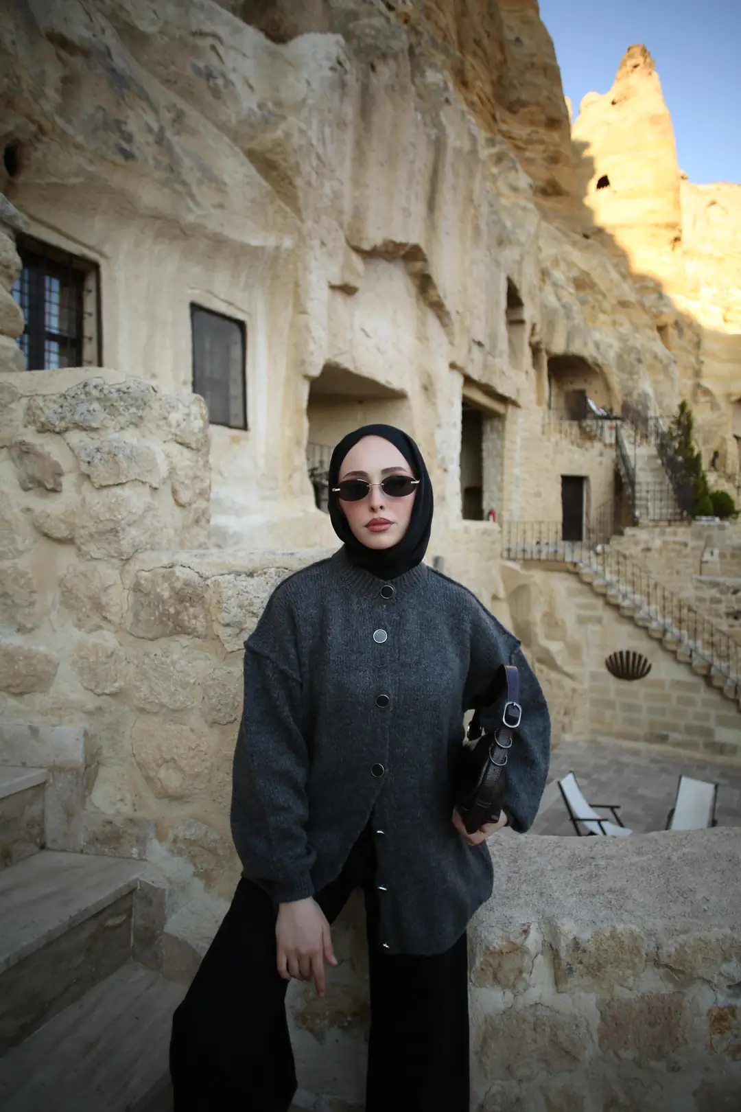 Düğmeli Triko Hırka Gri