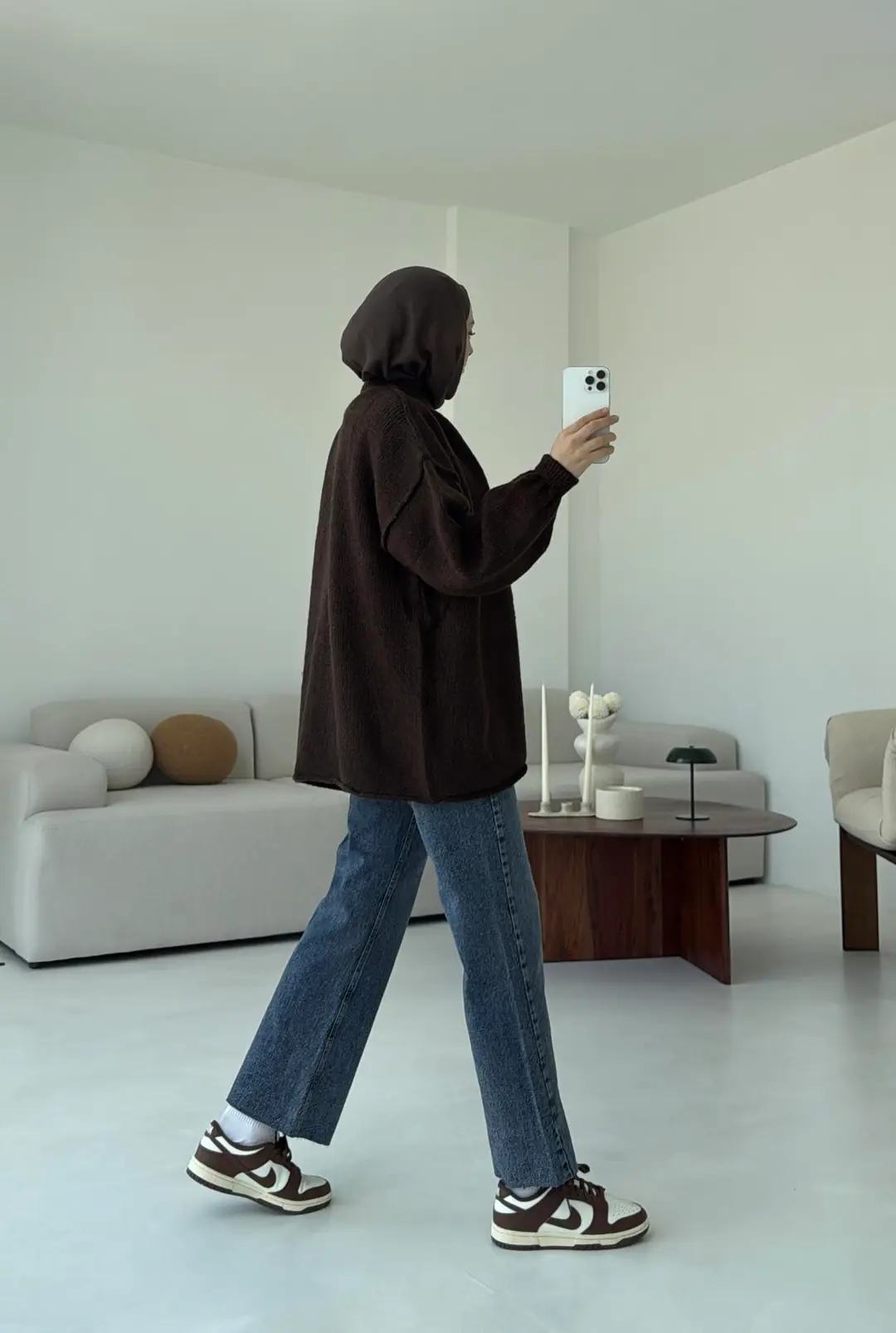 Düğmeli Triko Hırka Kahve - Görsel 6