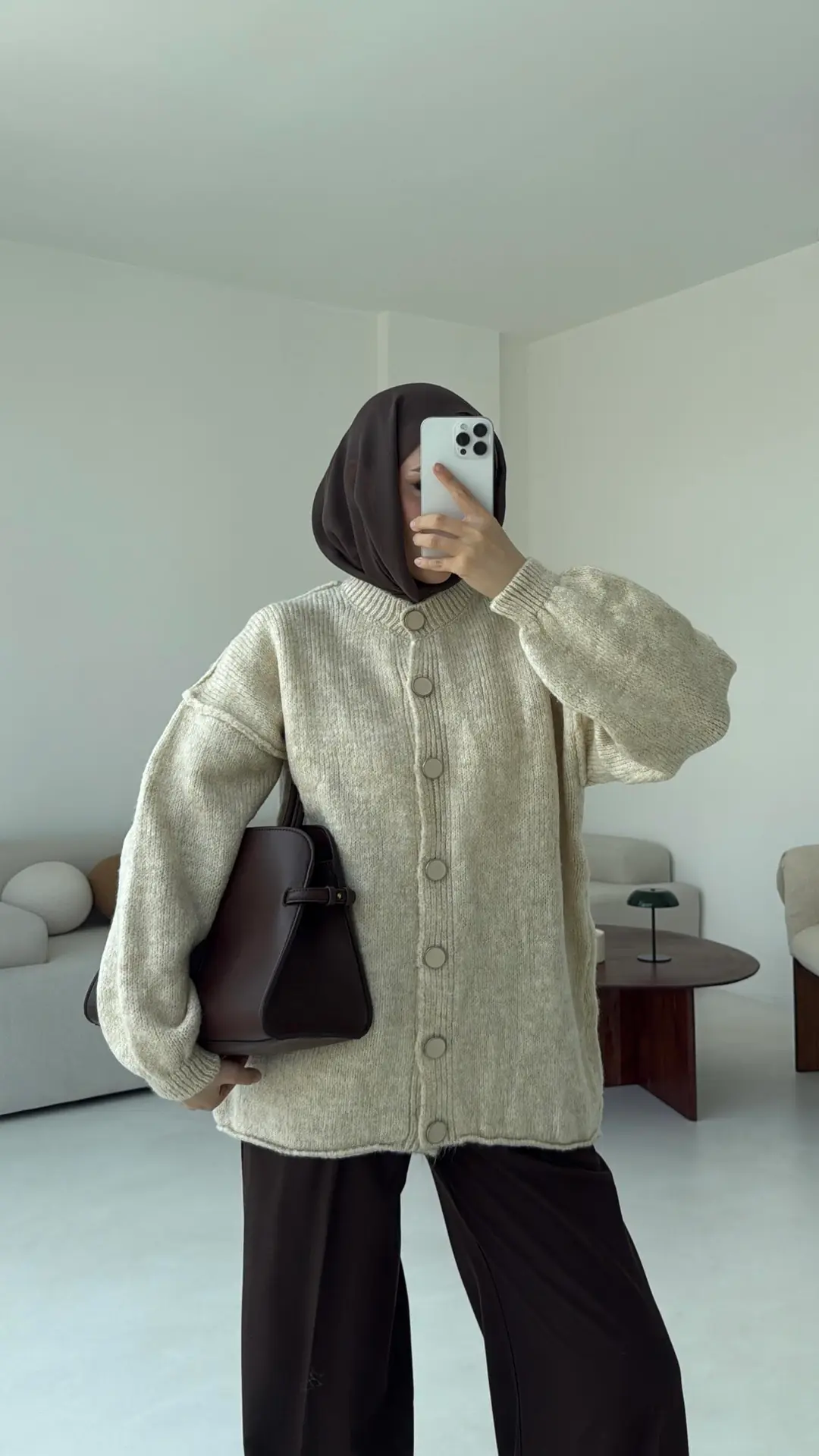 Düğmeli Triko Hırka Krem