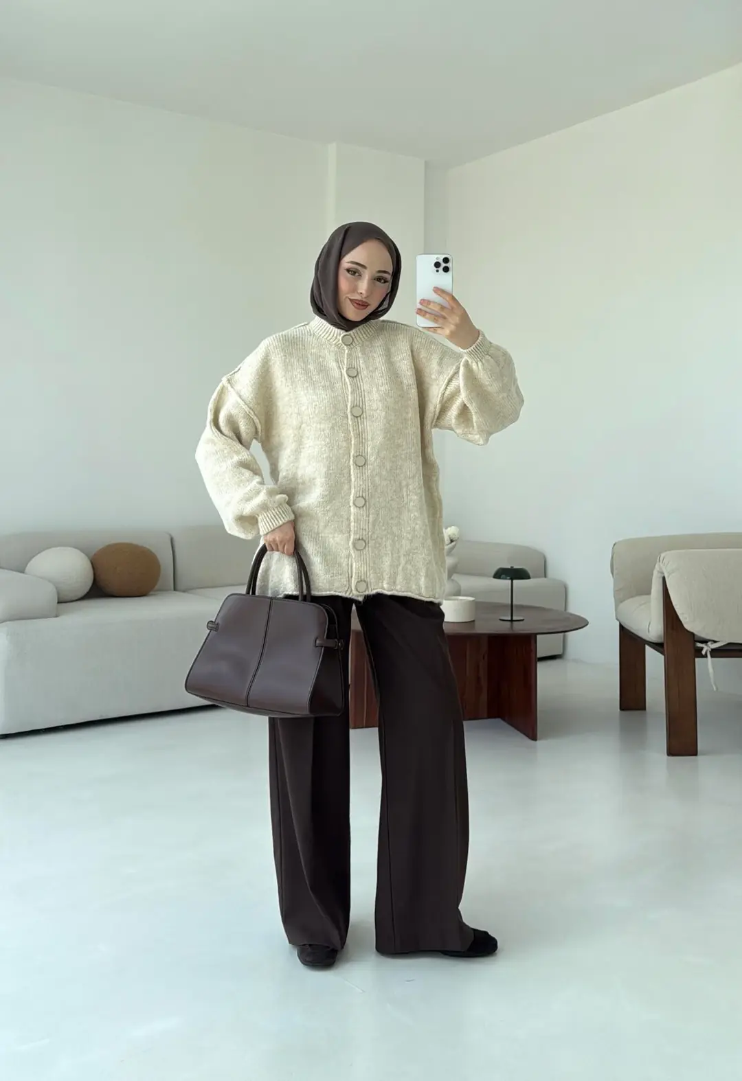 Düğmeli Triko Hırka Krem - Görsel 4