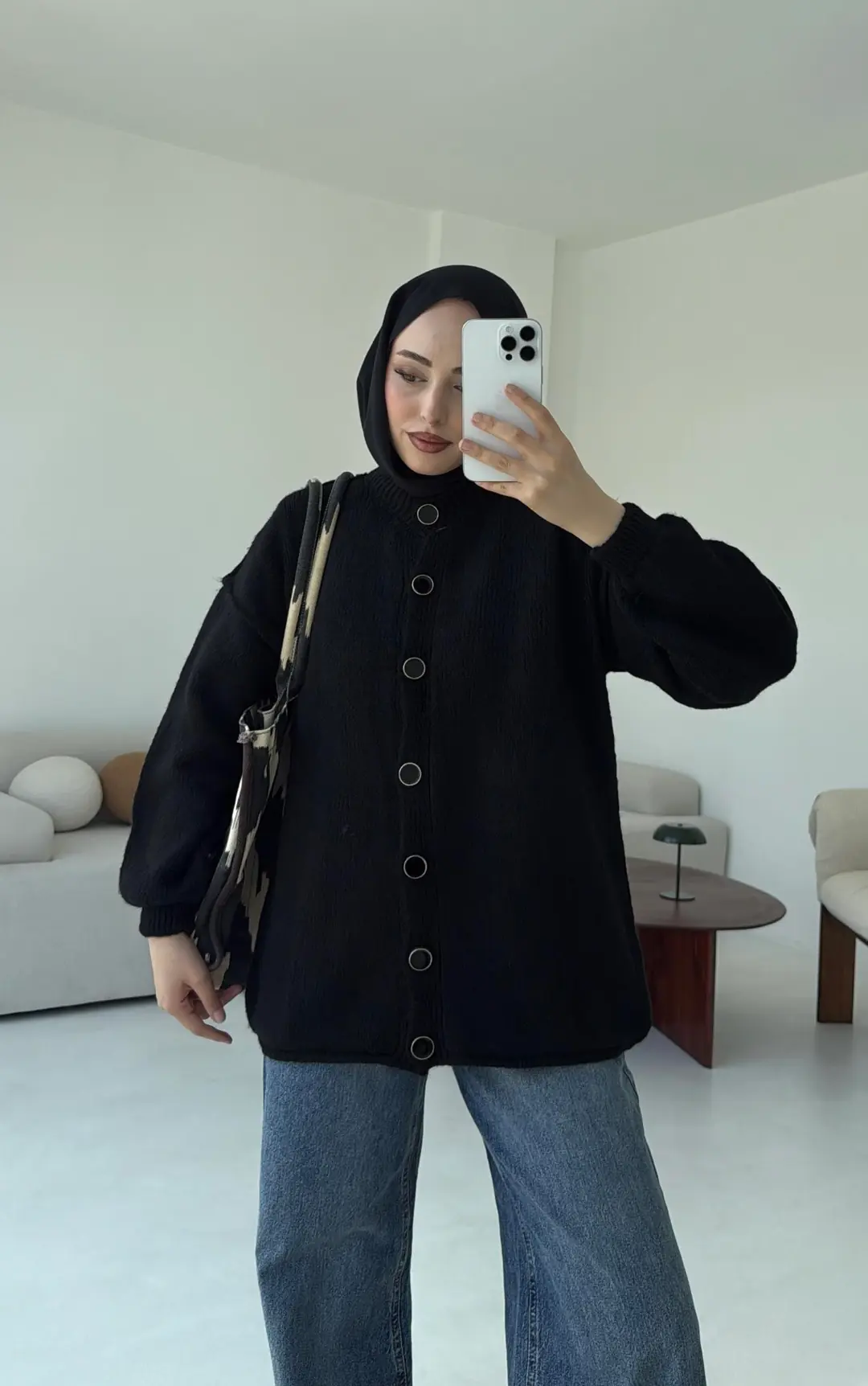 Düğmeli Triko Hırka Siyah