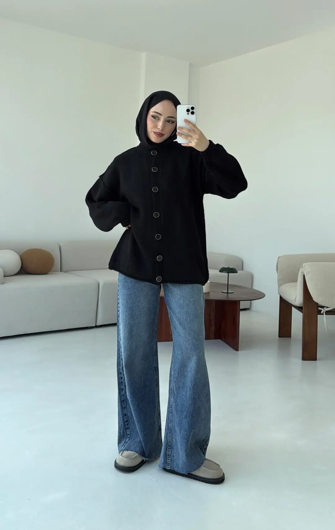 Düğmeli Triko Hırka Siyah - Görsel 4