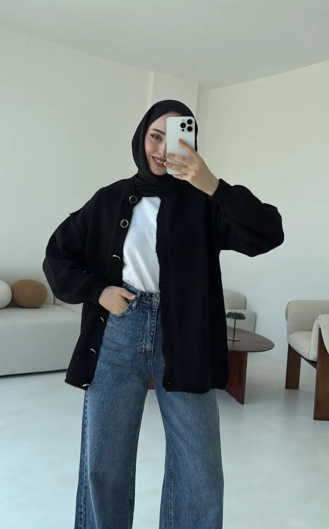 Düğmeli Triko Hırka Siyah - Görsel 7