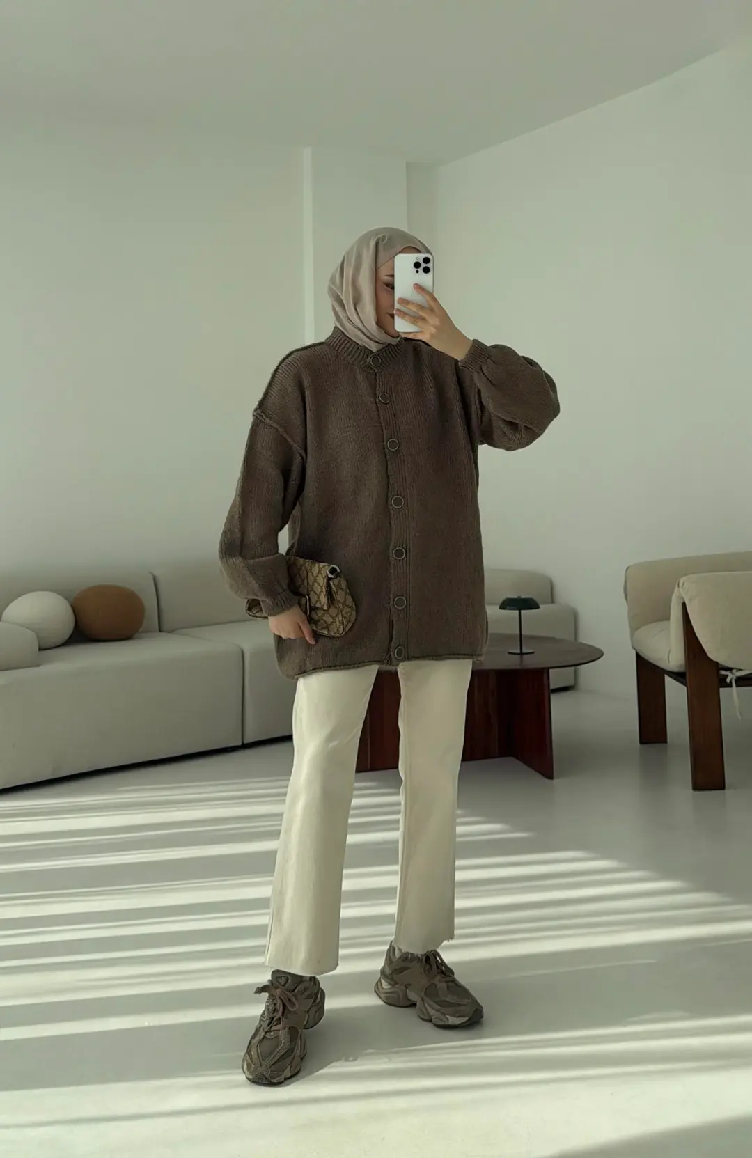 Düğmeli Triko Hırka Vizon - Görsel 4