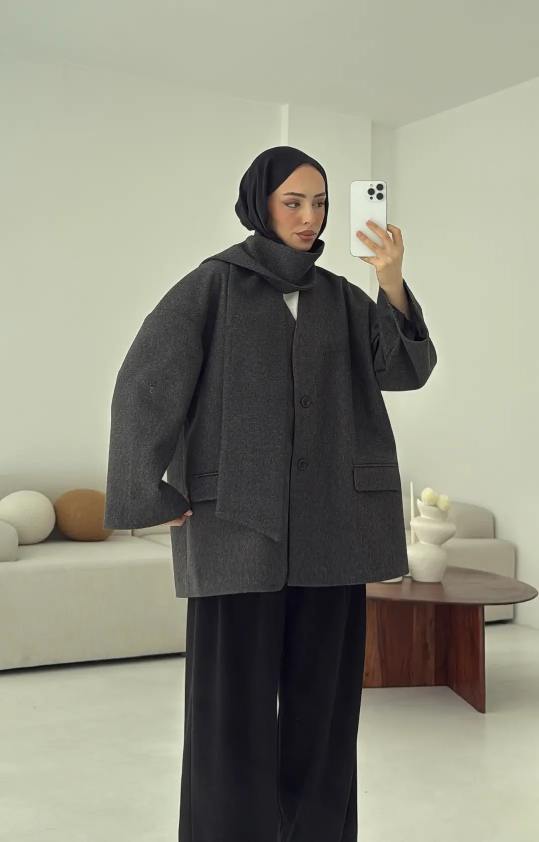 Düşük Omuz Atkılı Kaşe Ceket Antrasit