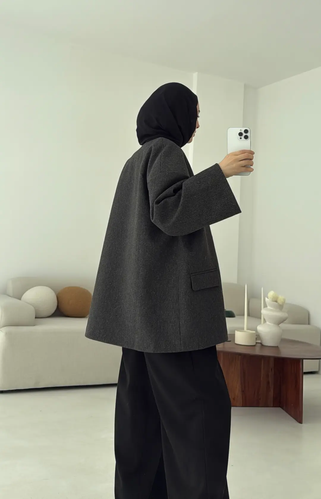 Düşük Omuz Atkılı Kaşe Ceket Antrasit - Görsel 2