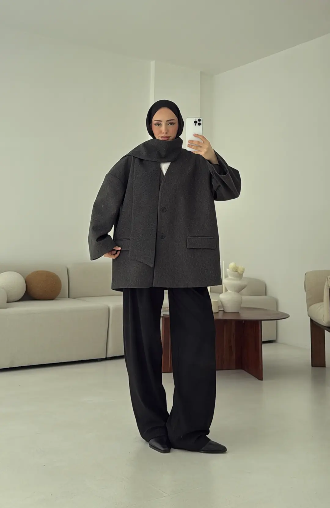 Düşük Omuz Atkılı Kaşe Ceket Antrasit - Görsel 5