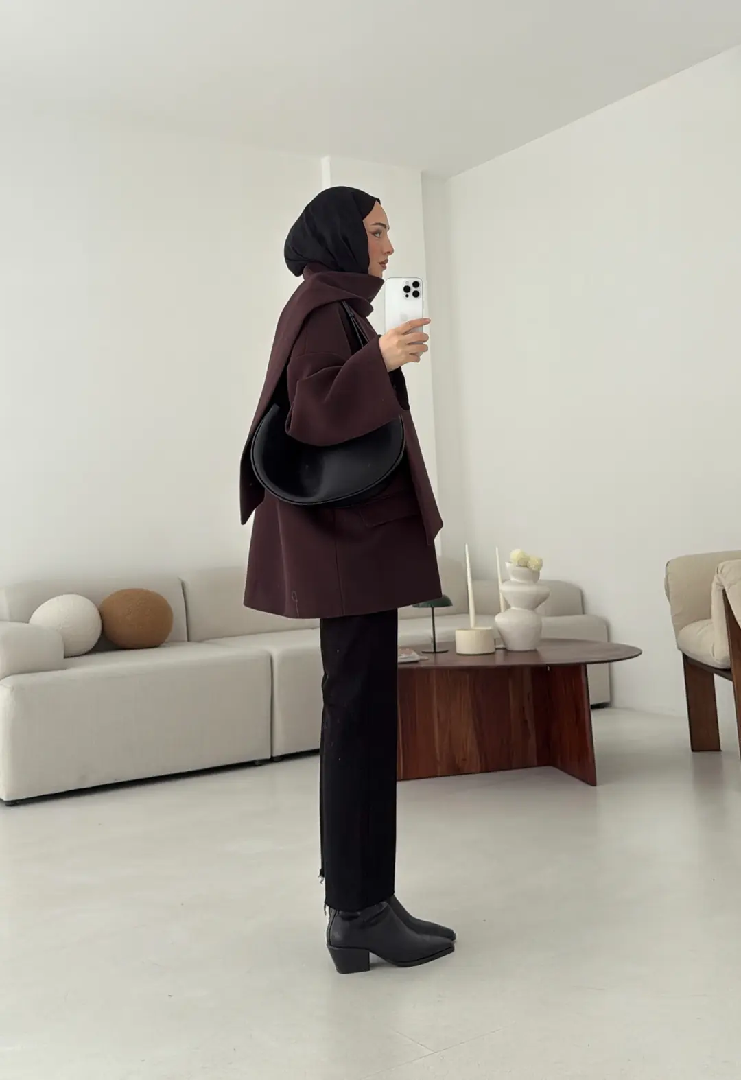 Düşük Omuz Atkılı Kaşe Ceket Mürdüm - Görsel 2