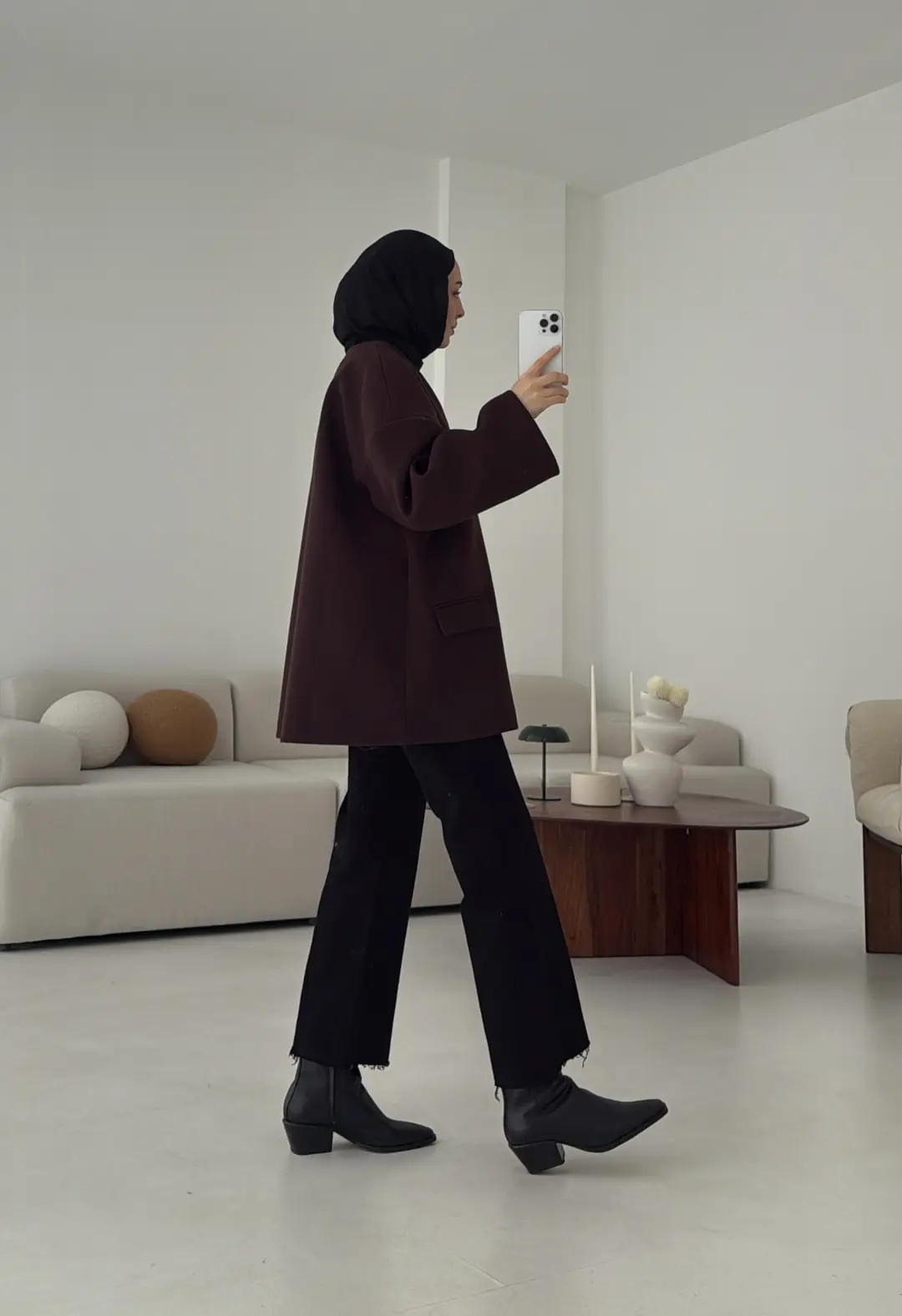 Düşük Omuz Atkılı Kaşe Ceket Mürdüm - Görsel 3