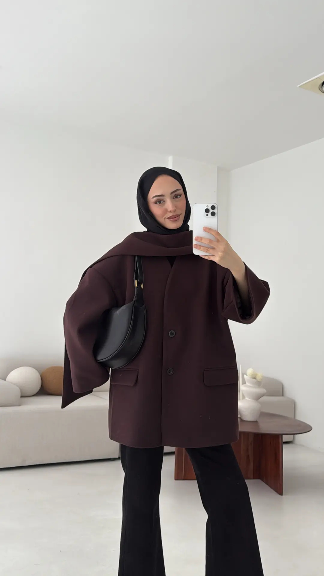 Düşük Omuz Atkılı Kaşe Ceket Mürdüm - Görsel 4