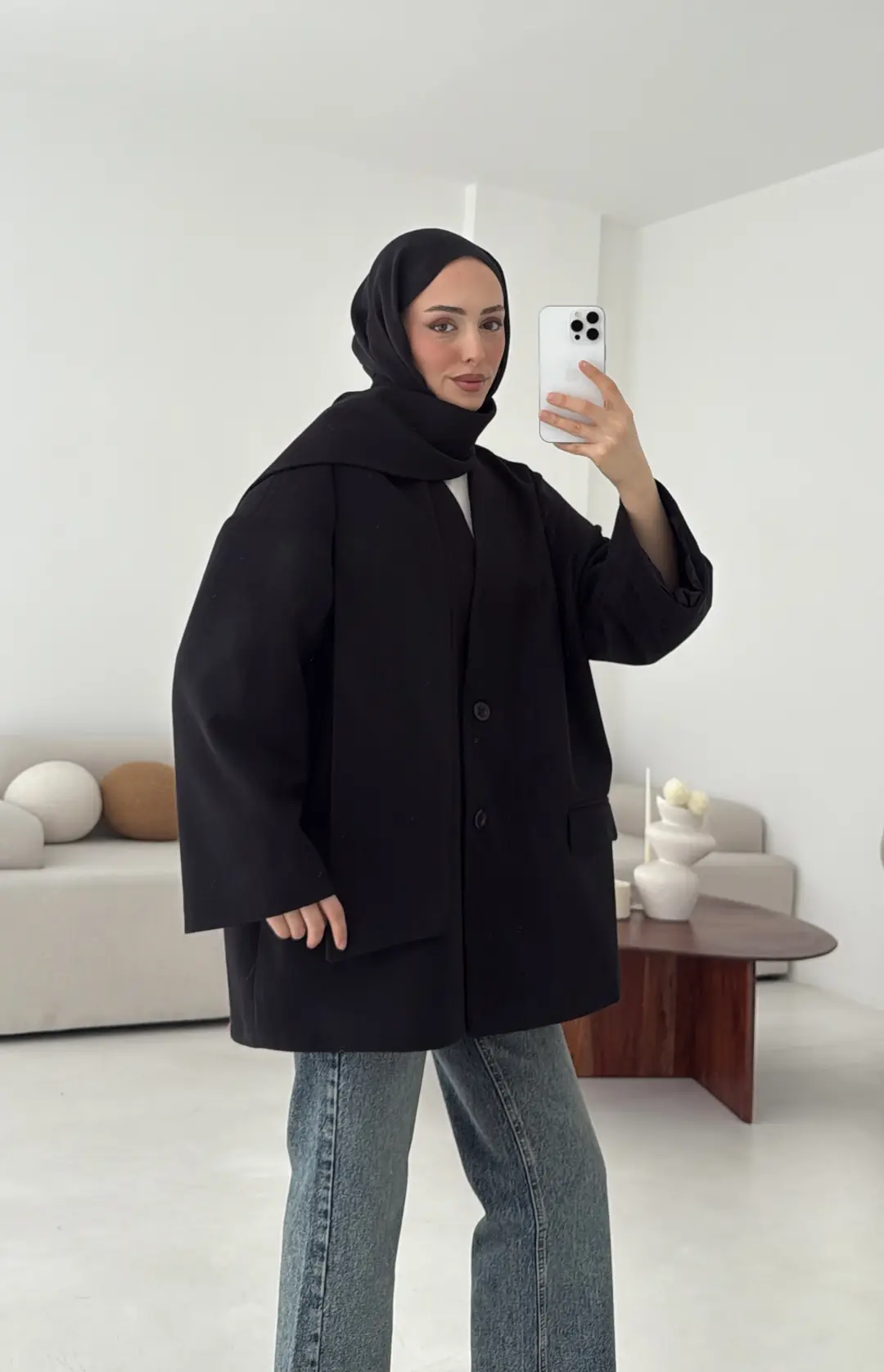 Düşük Omuz Atkılı Kaşe Ceket Siyah - Görsel 2