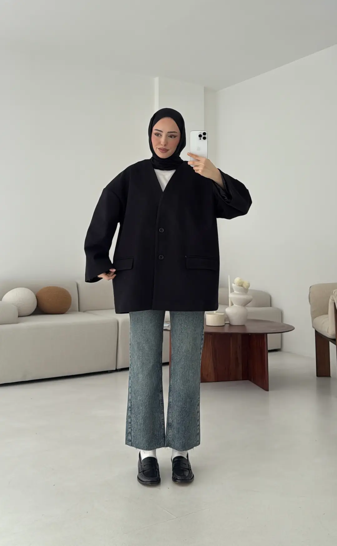 Düşük Omuz Atkılı Kaşe Ceket Siyah - Görsel 3