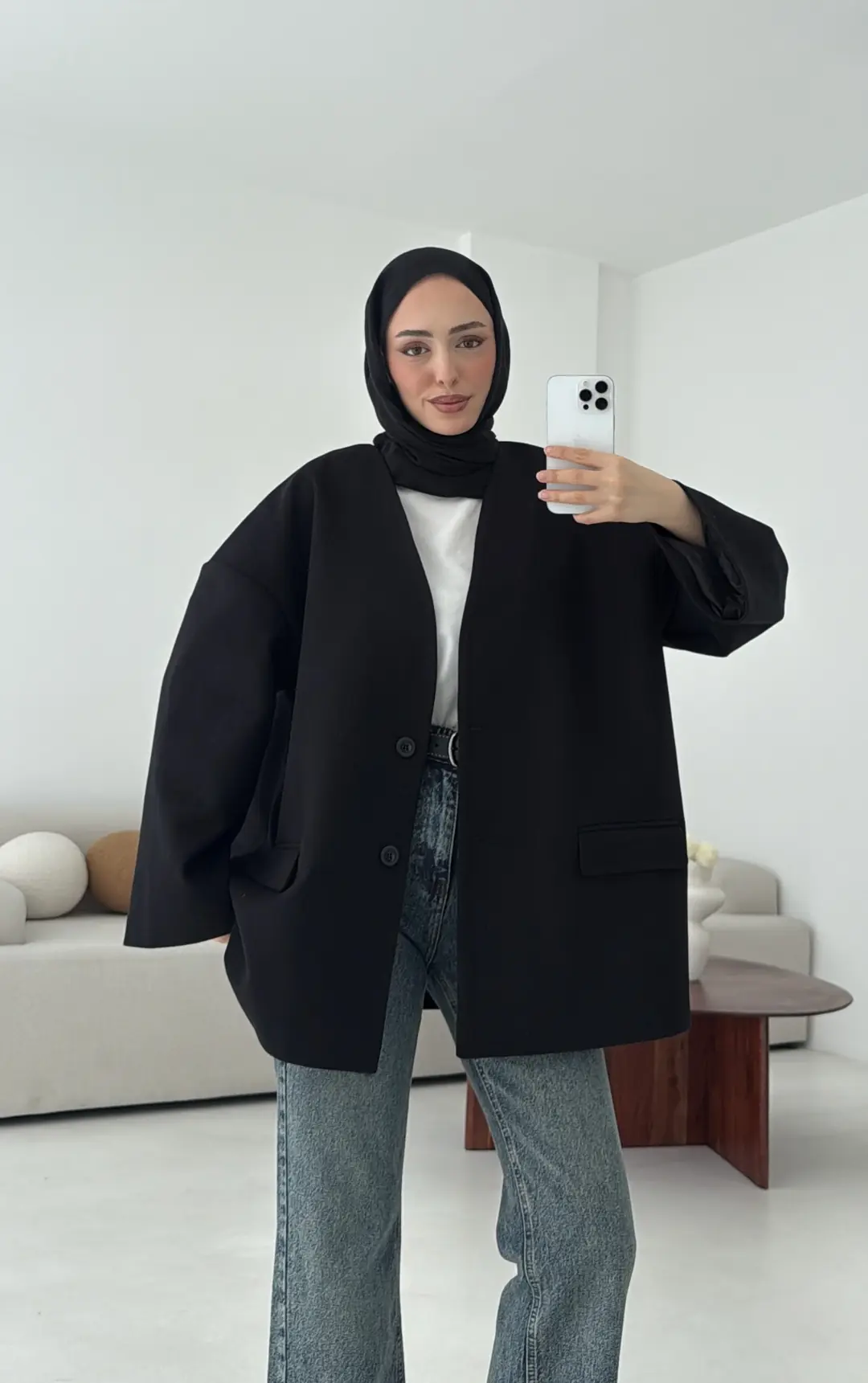 Düşük Omuz Atkılı Kaşe Ceket Siyah - Görsel 4