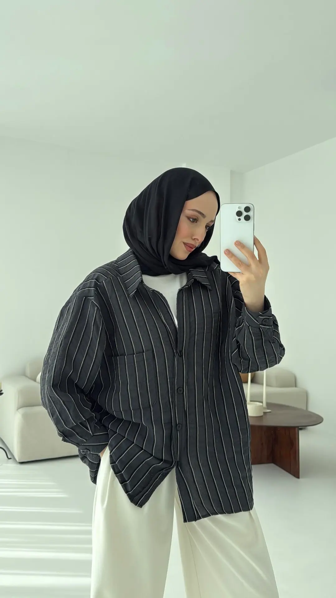 Düşük Omuz Çizgili Gömlek Siyah