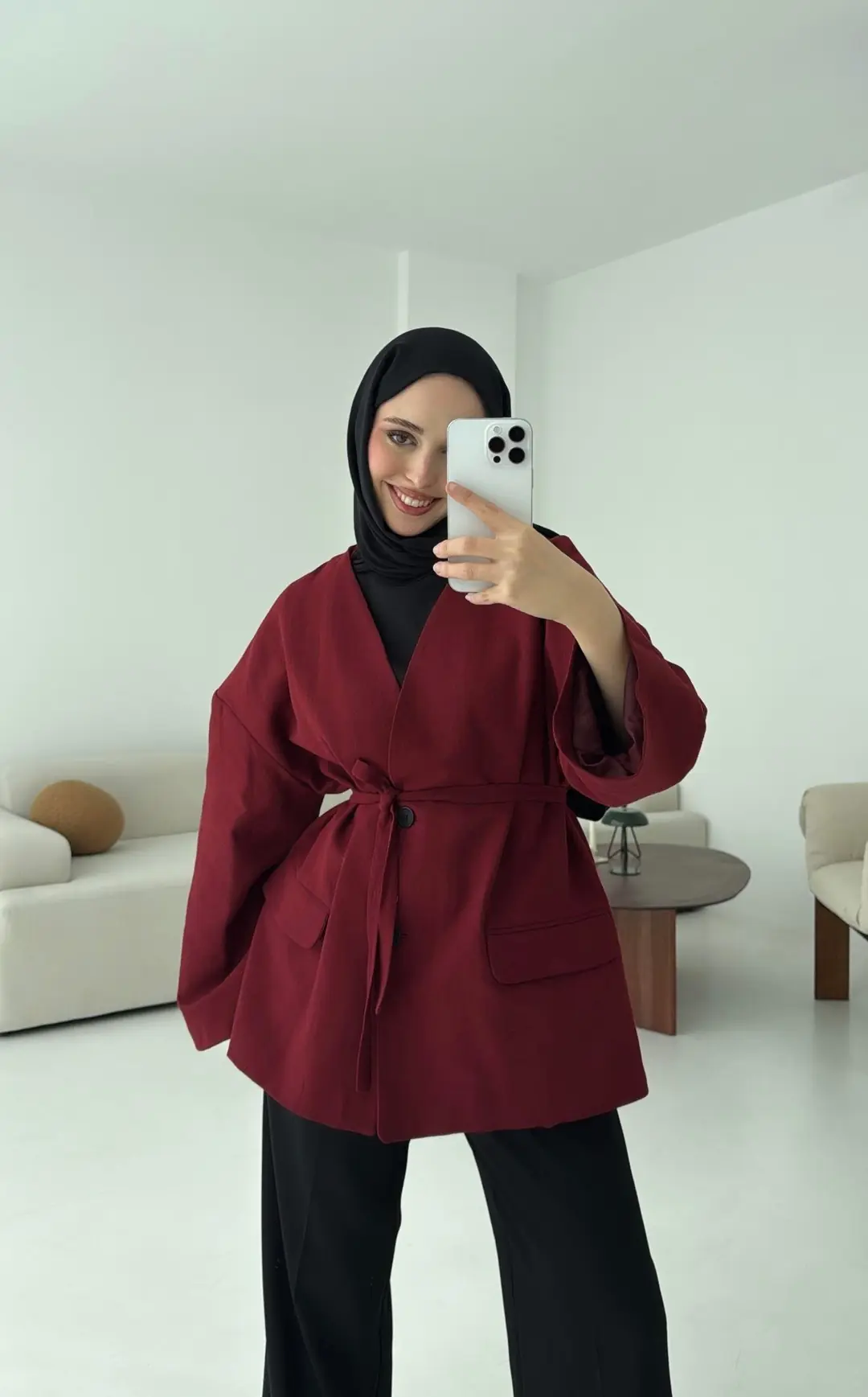 Düşük Omuz Oversize Bordo Ceket - Görsel 3