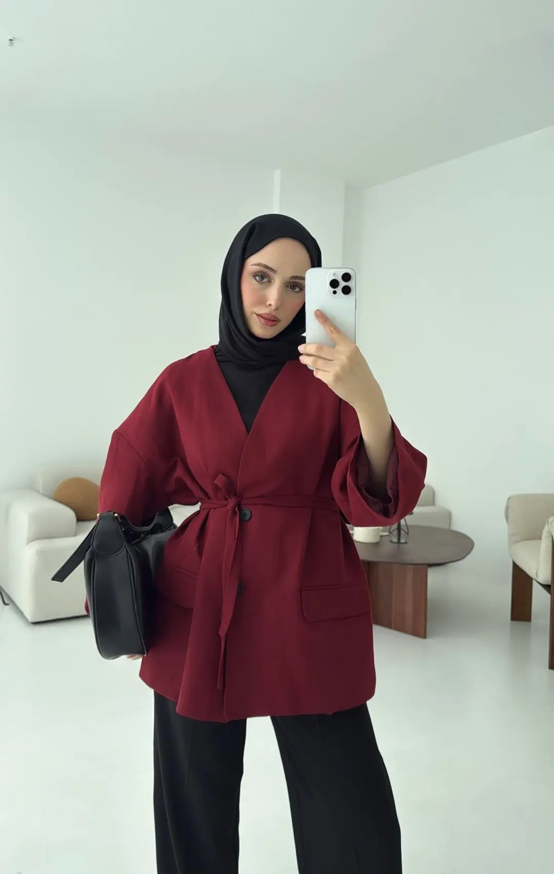 Düşük Omuz Oversize Bordo Ceket - Görsel 4